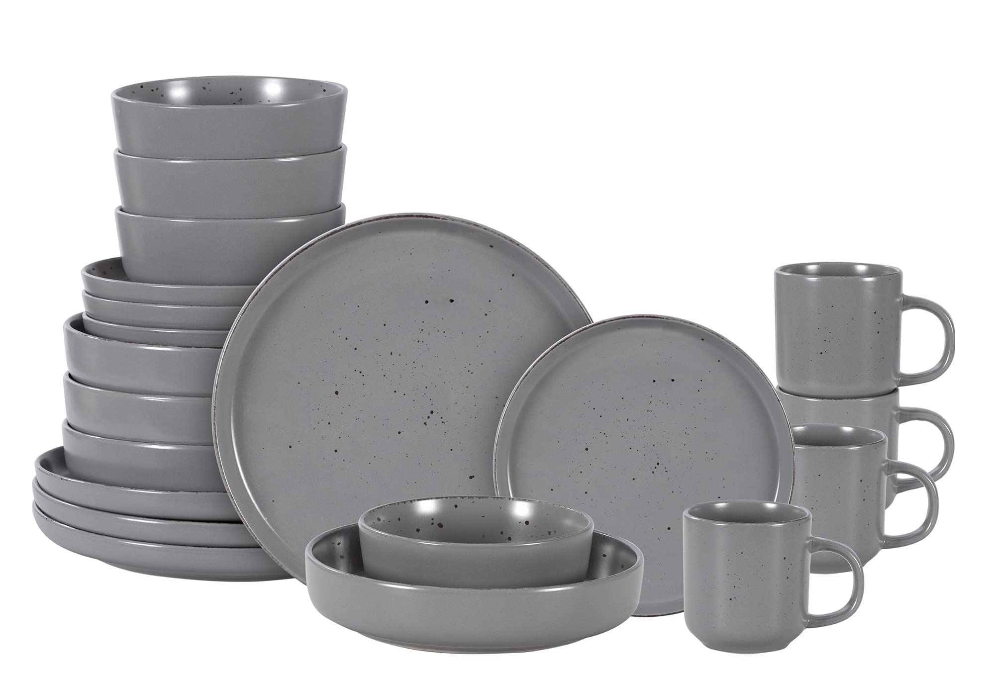 HomeVss, Nordic Shape Rising Rim Stoneware 20pc Dinnerware Set, Matte Grey with Speckle Finished Effect