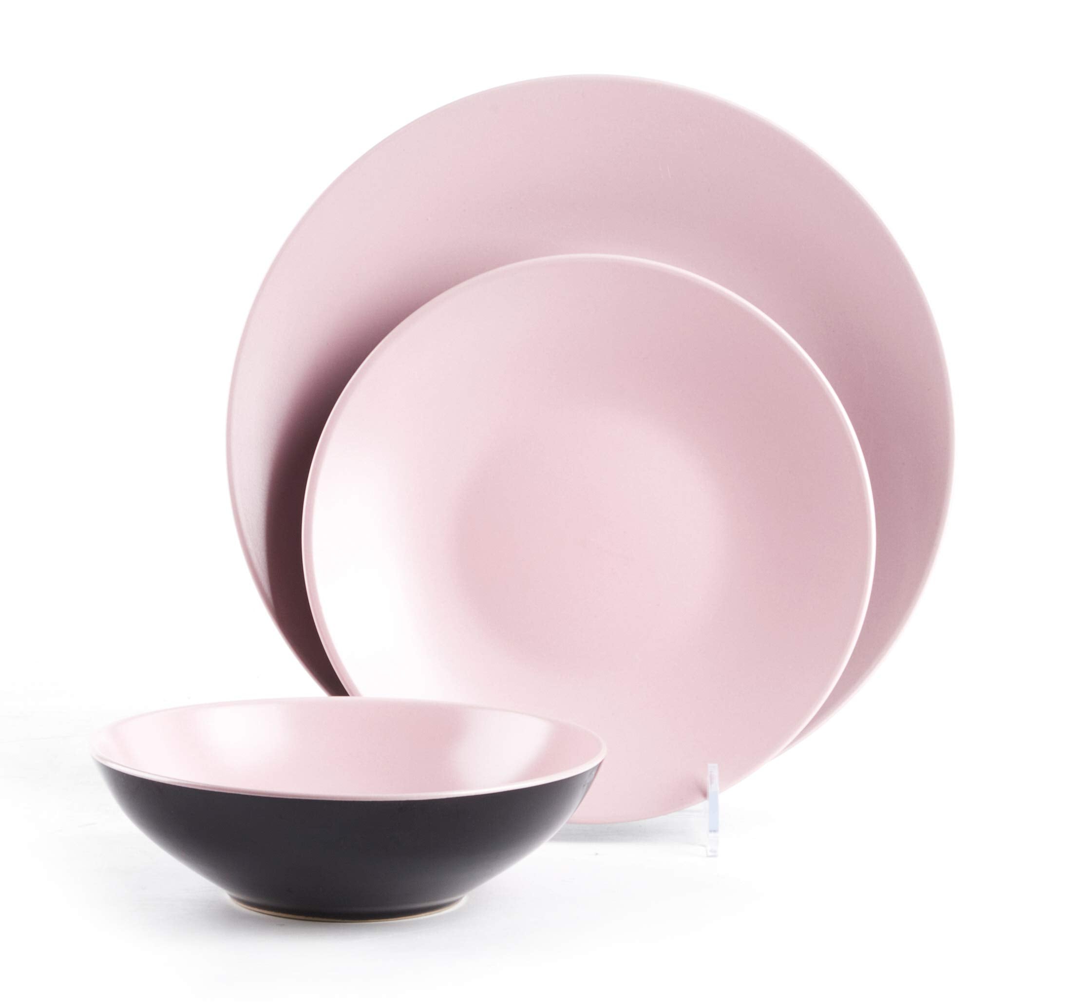 Colors Life 16 Dinnerware Set，Outside Shinny Black + Inside Matte Finished Color