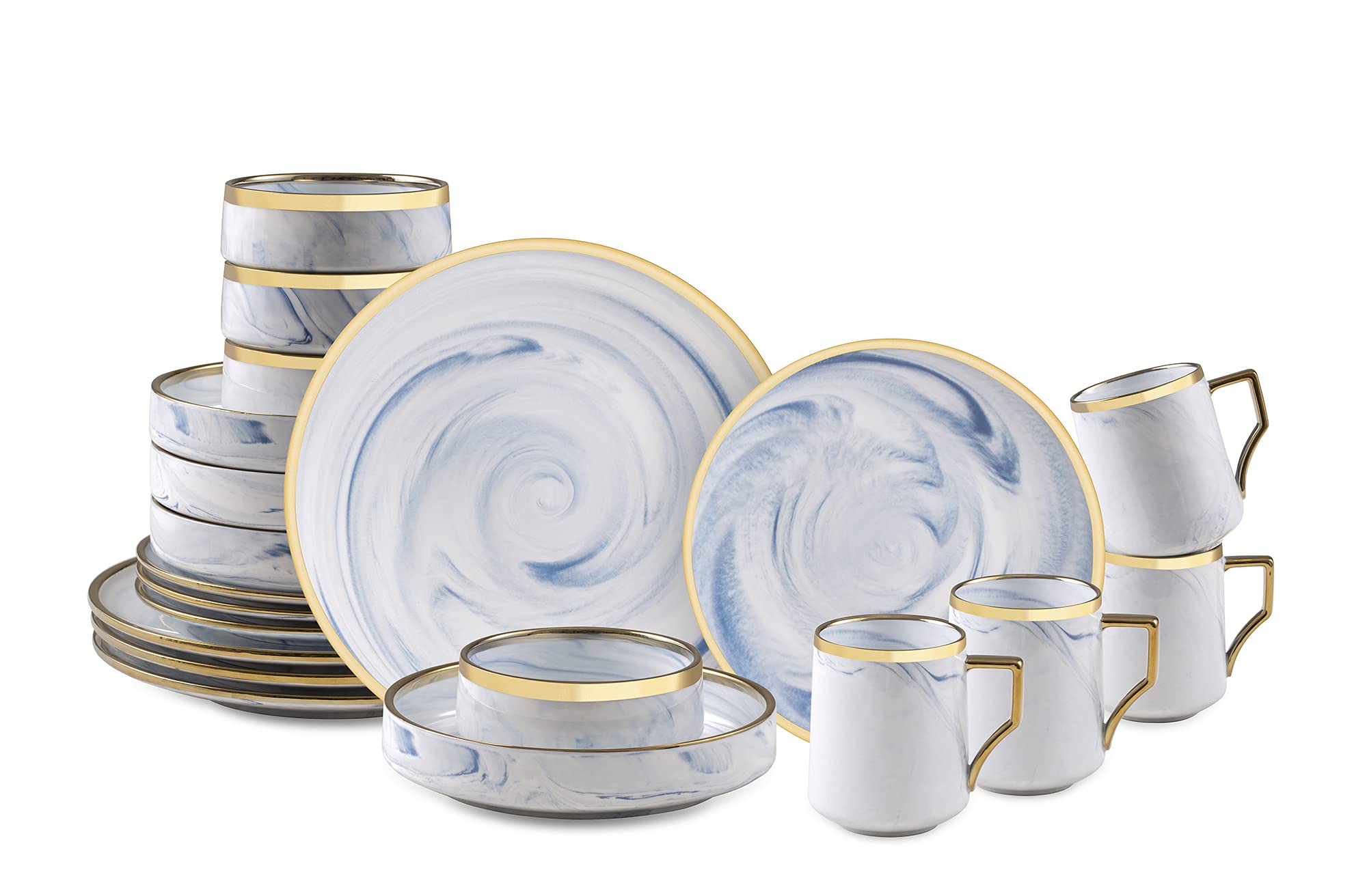 Fine China Artisan Marbled 20pc Dinner Set, varations with golden line