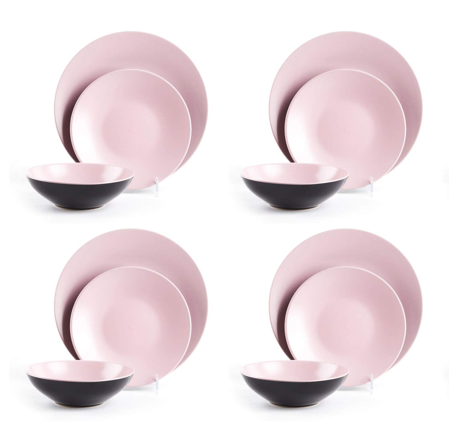 Colors Life 16 Dinnerware Set，Outside Shinny Black + Inside Matte Finished Color