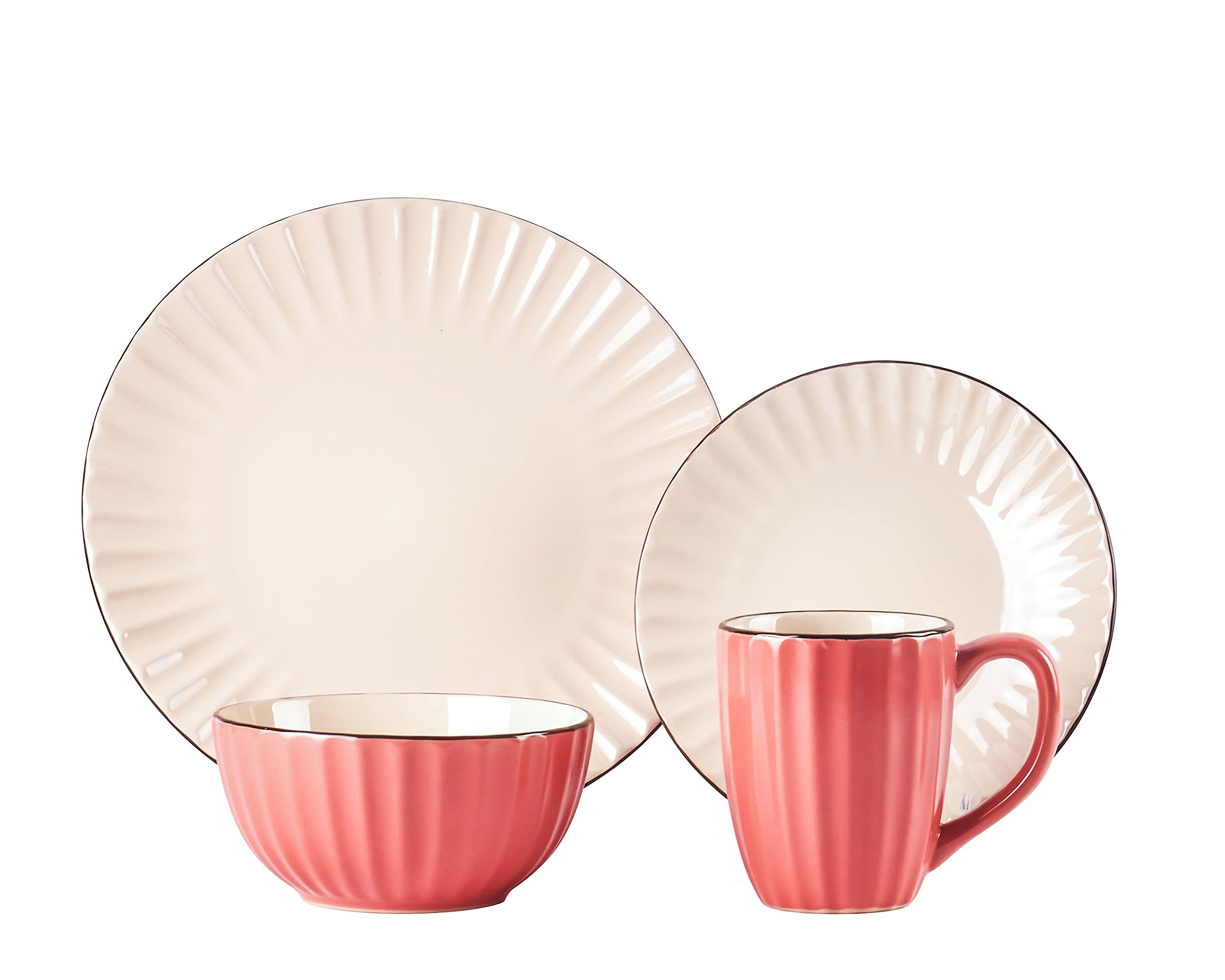 Osita Strip Stoneware 20pc Dinnerware Set, Pink