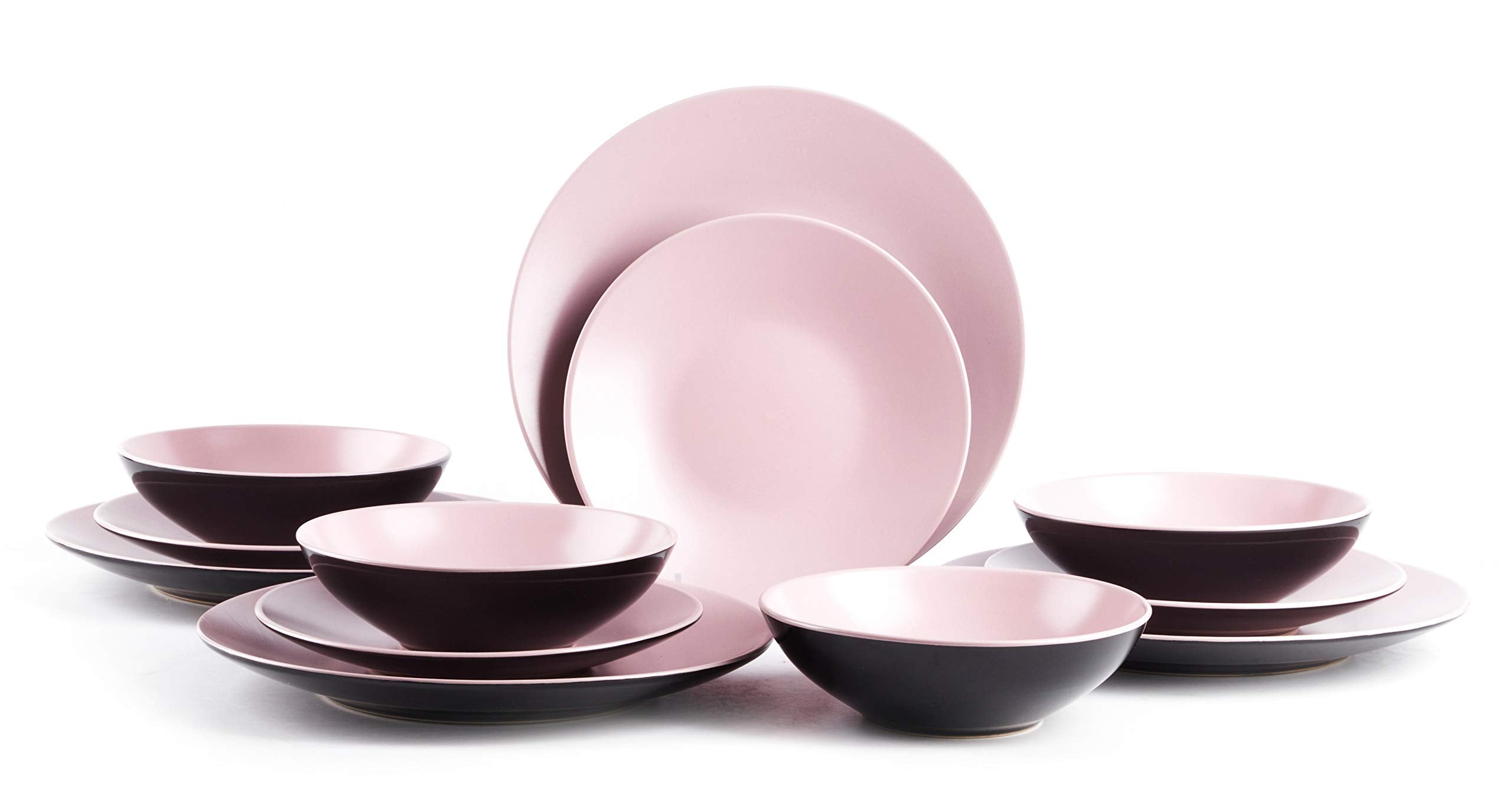 Colors Life 16 Dinnerware Set，Outside Shinny Black + Inside Matte Finished Color