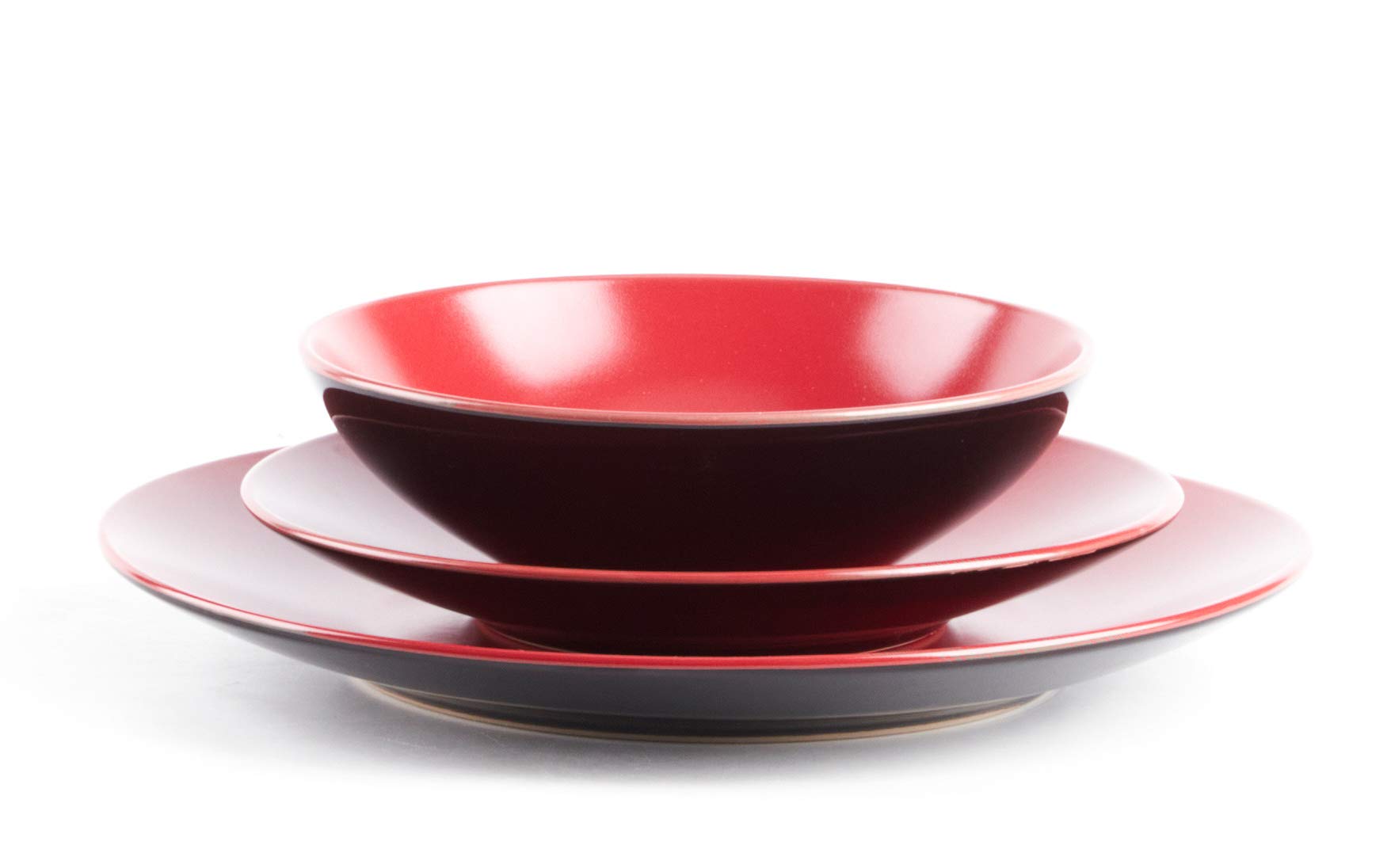 Colors Life 16 Dinnerware Set，Outside Shinny Black + Inside Matte Finished Color