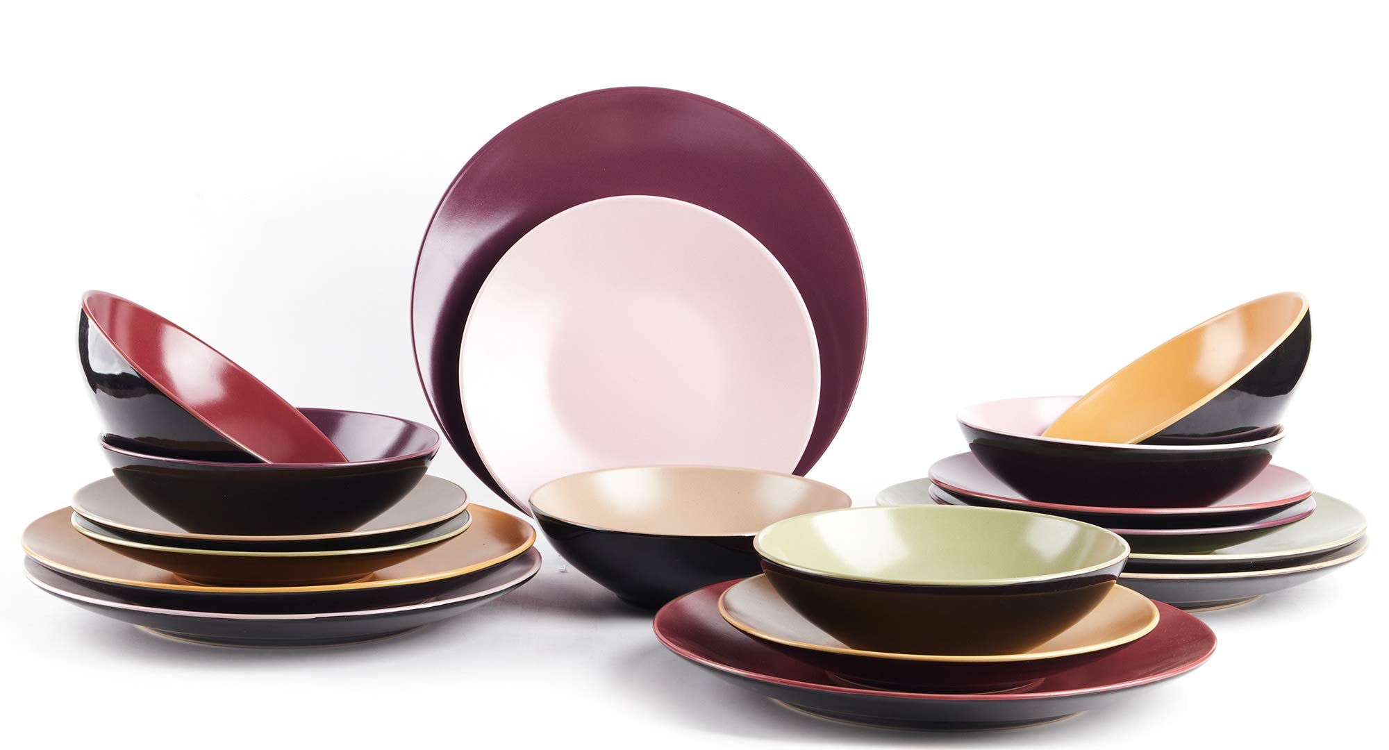 Colors Life 16 Dinnerware Set，Outside Shinny Black + Inside Matte Finished Color