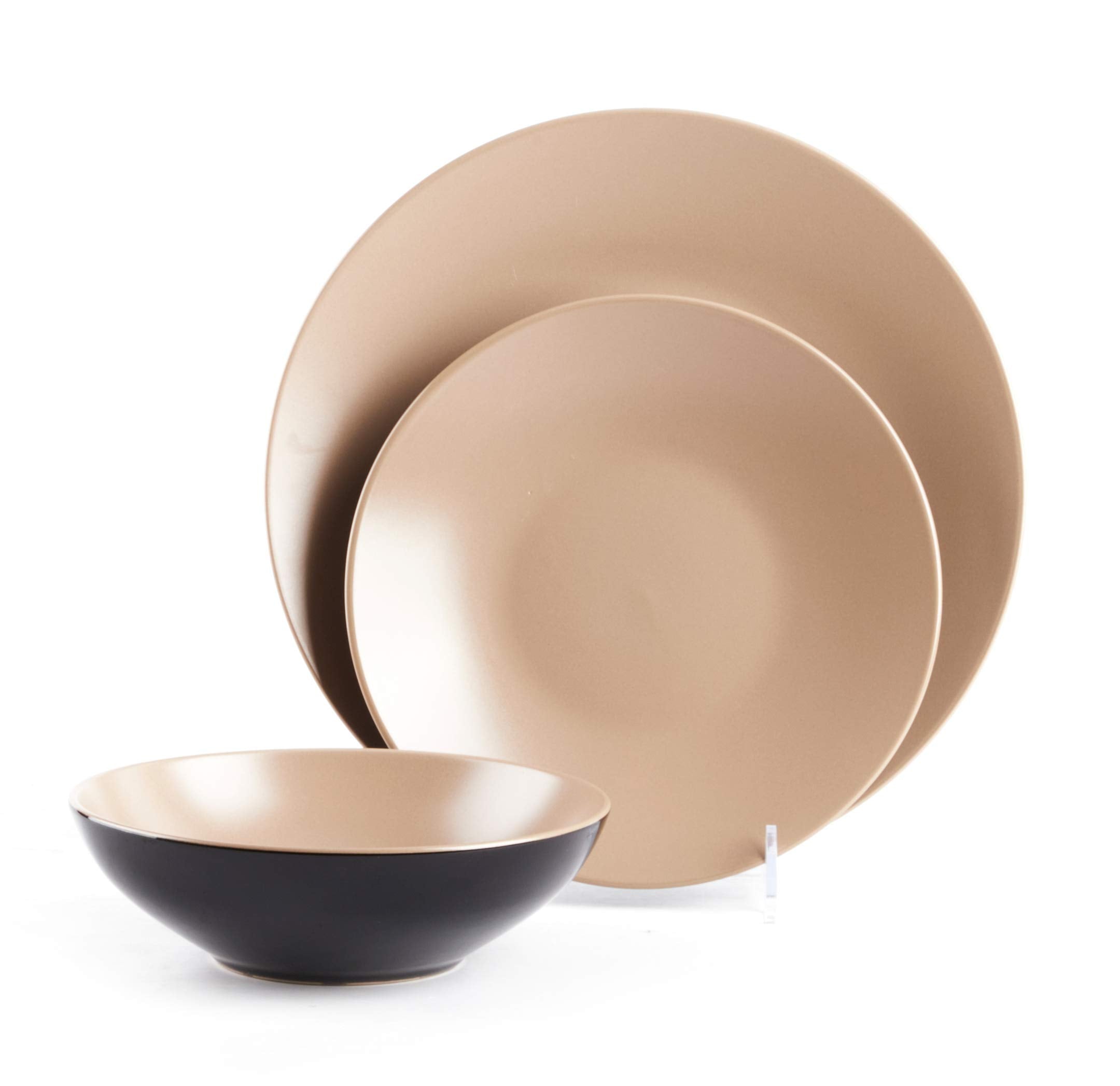 Colors Life 16 Dinnerware Set，Outside Shinny Black + Inside Matte Finished Color