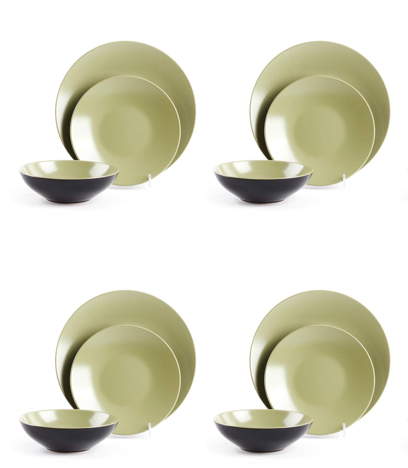 Colors Life 16 Dinnerware Set，Outside Shinny Black + Inside Matte Finished Color