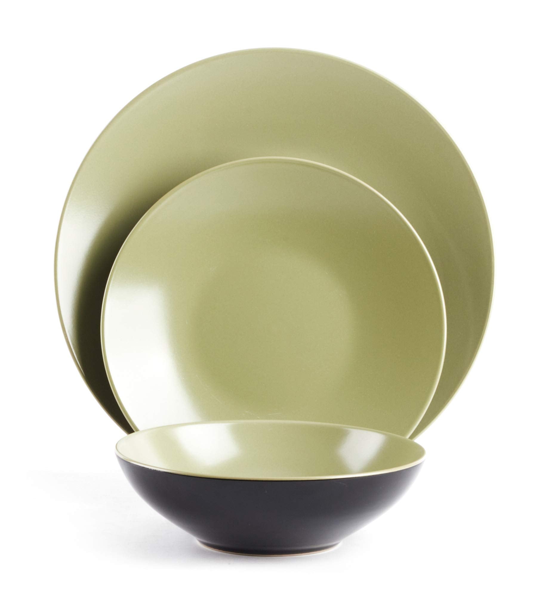 Colors Life 16 Dinnerware Set，Outside Shinny Black + Inside Matte Finished Color