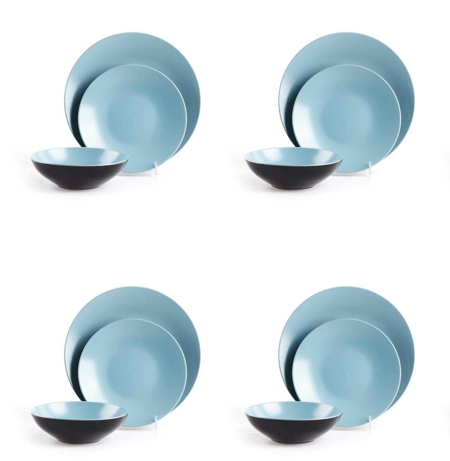 Colors Life 16 Dinnerware Set，Outside Shinny Black + Inside Matte Finished Color