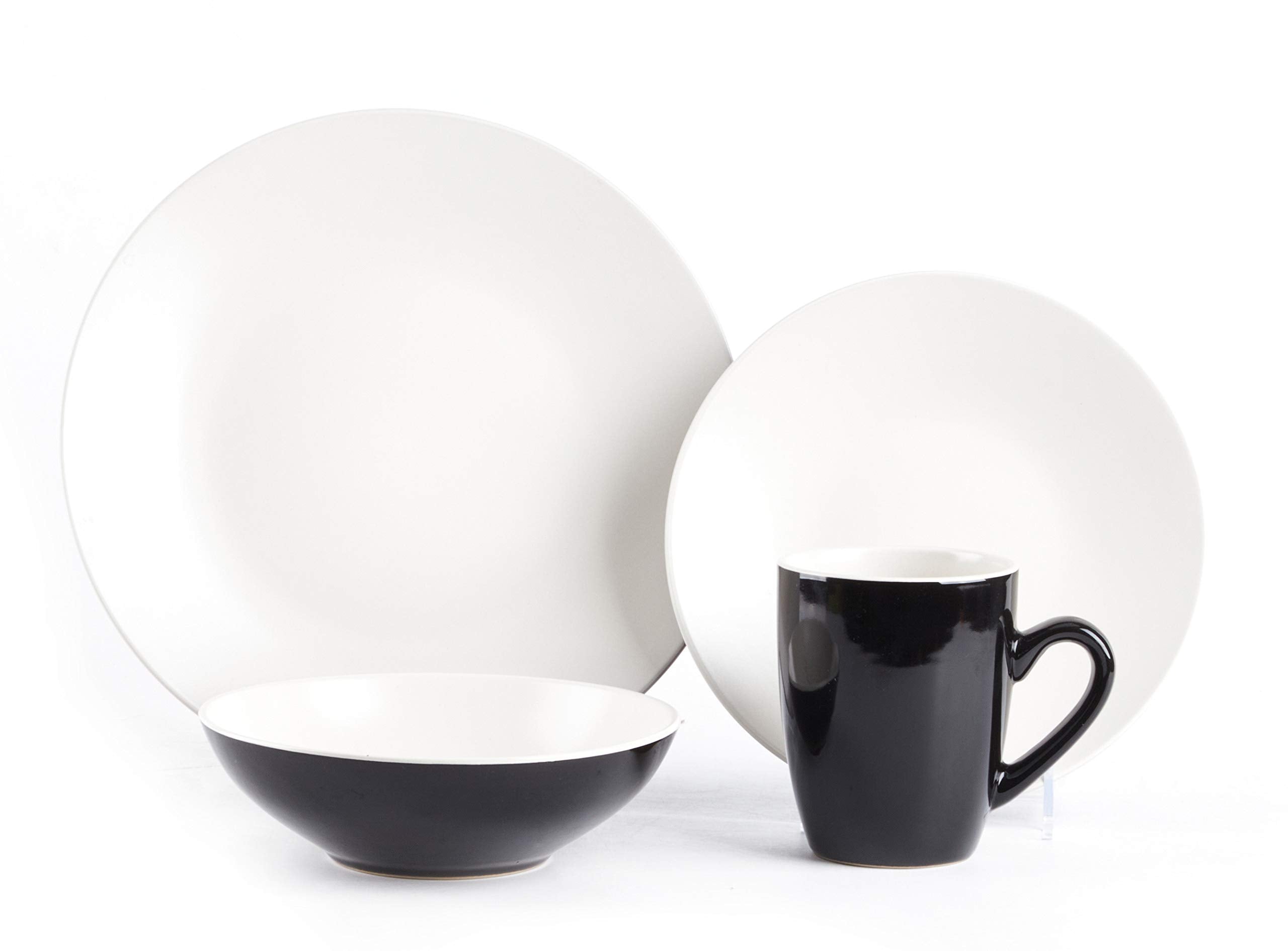 Colors Life 16 Dinnerware Set，Outside Shinny Black + Inside Matte Finished Color