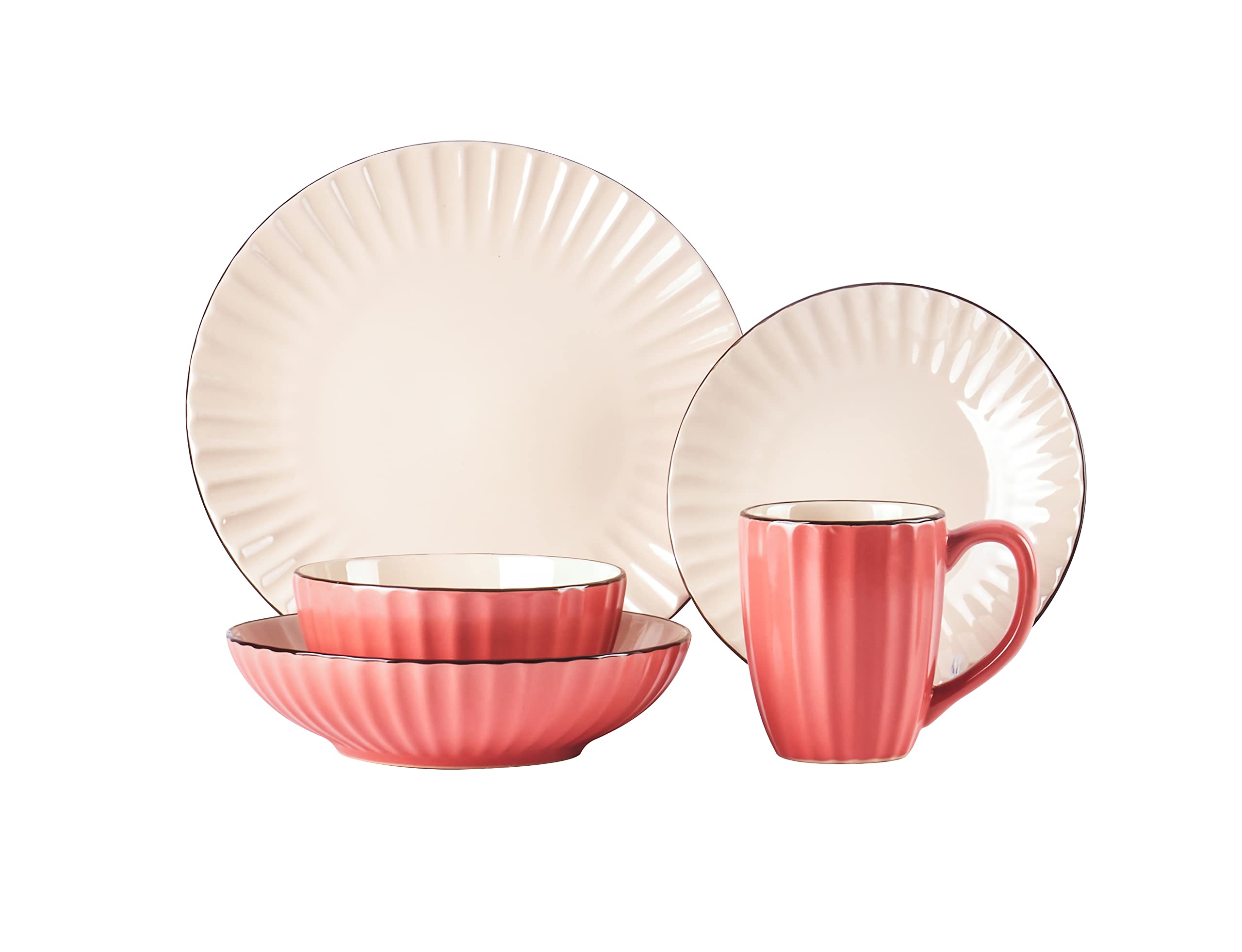 Osita Strip Stoneware 20pc Dinnerware Set, Pink