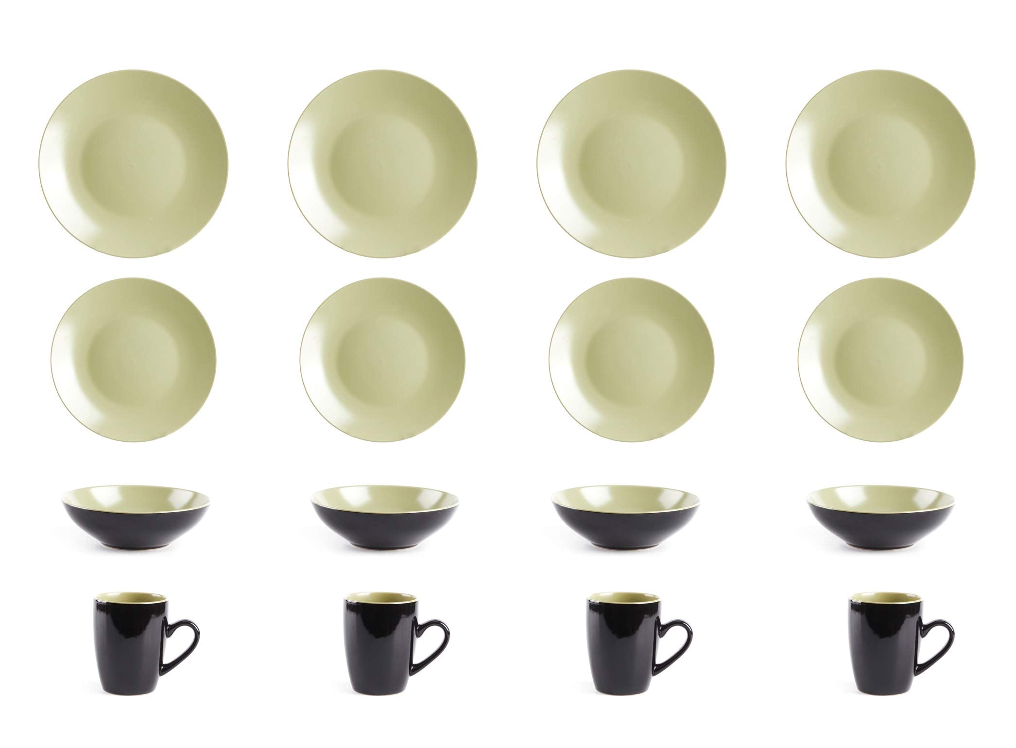 Colors Life 16 Dinnerware Set，Outside Shinny Black + Inside Matte Finished Color