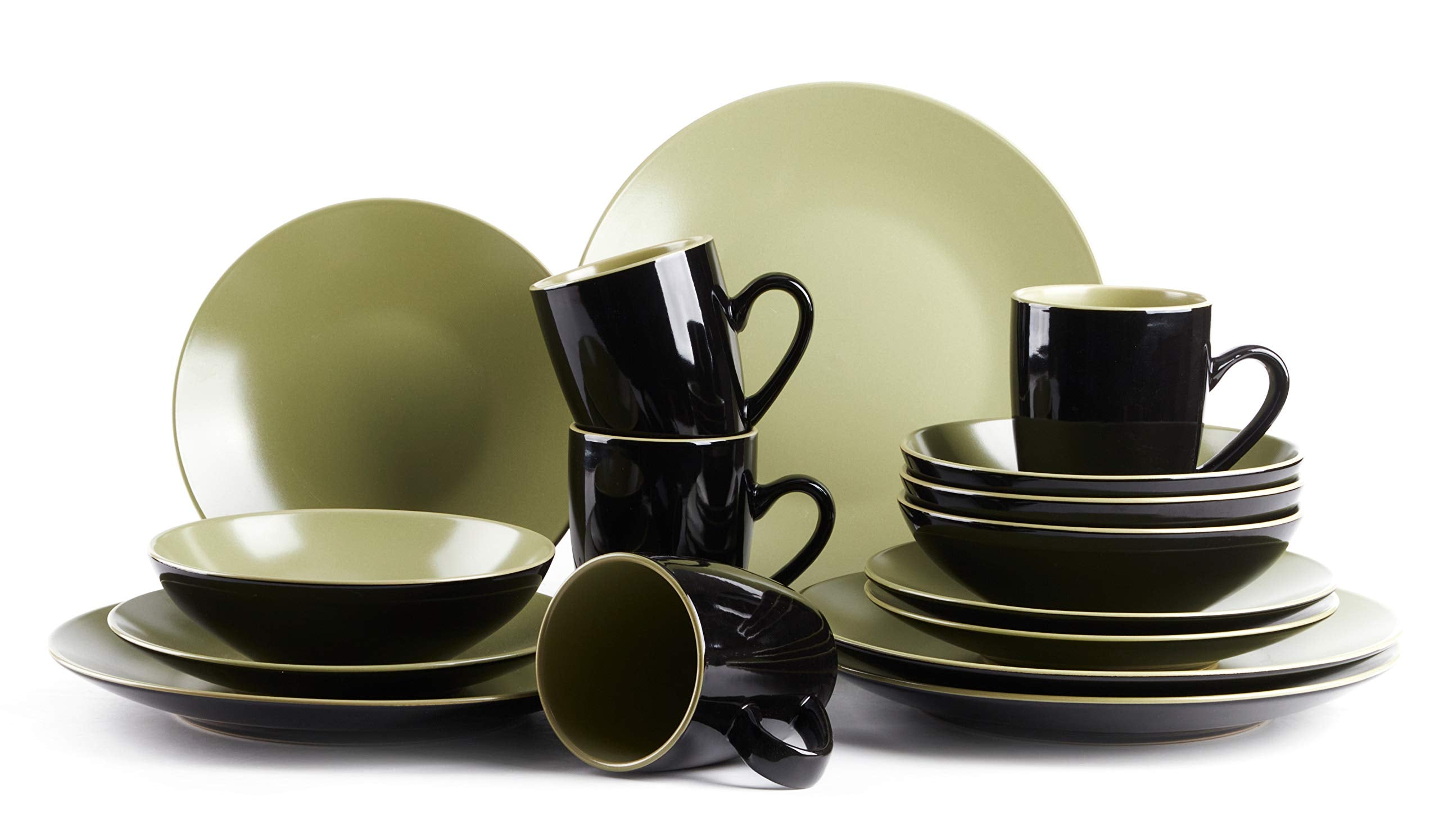 Colors Life 16 Dinnerware Set，Outside Shinny Black + Inside Matte Finished Color