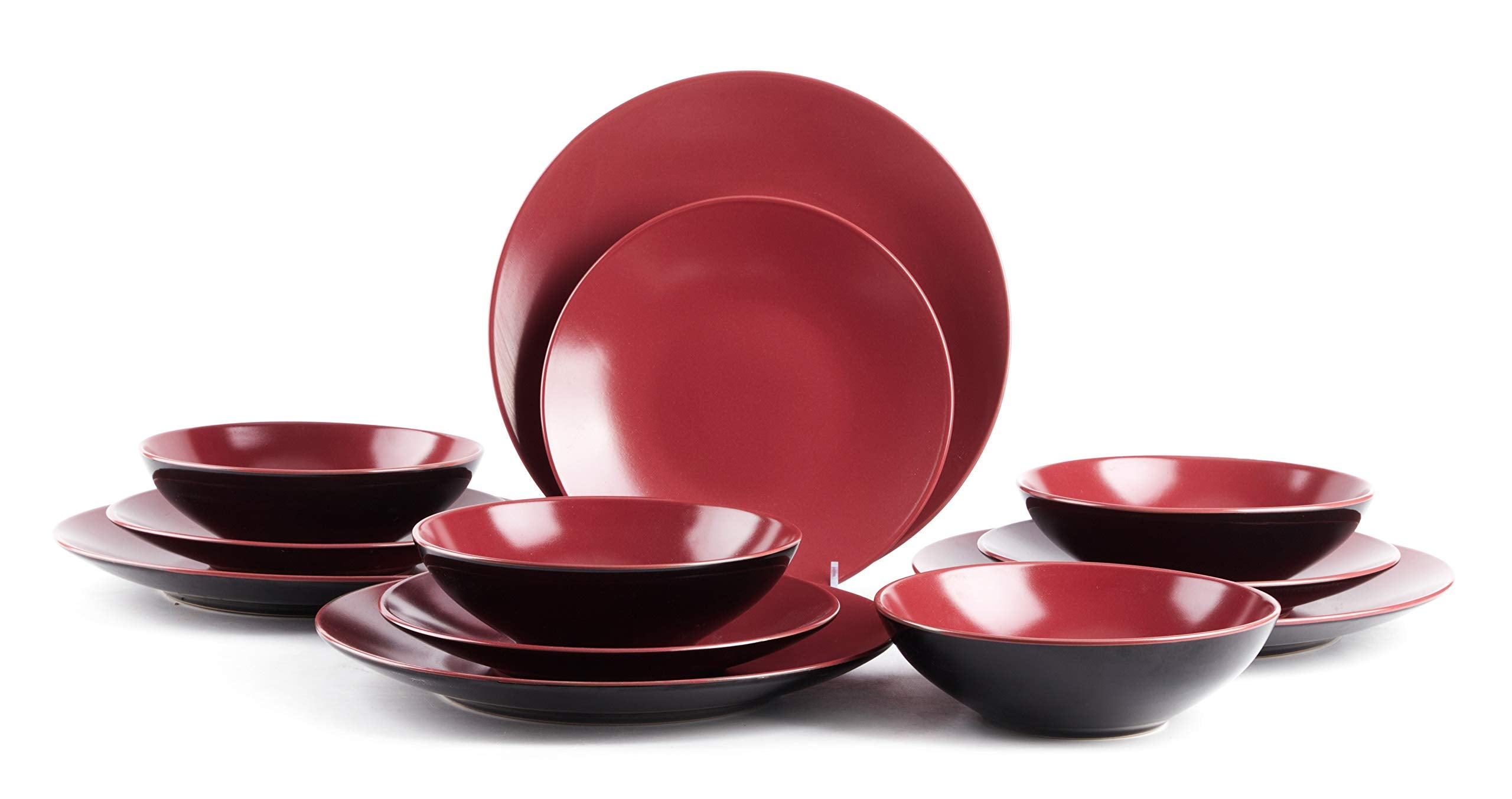 Colors Life 16 Dinnerware Set，Outside Shinny Black + Inside Matte Finished Color