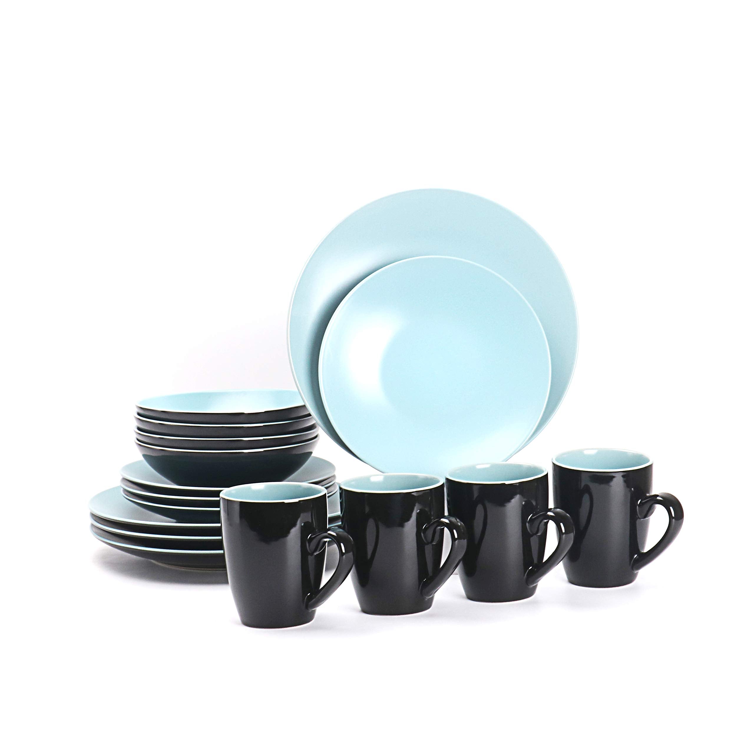 Colors Life 16 Dinnerware Set，Outside Shinny Black + Inside Matte Finished Color