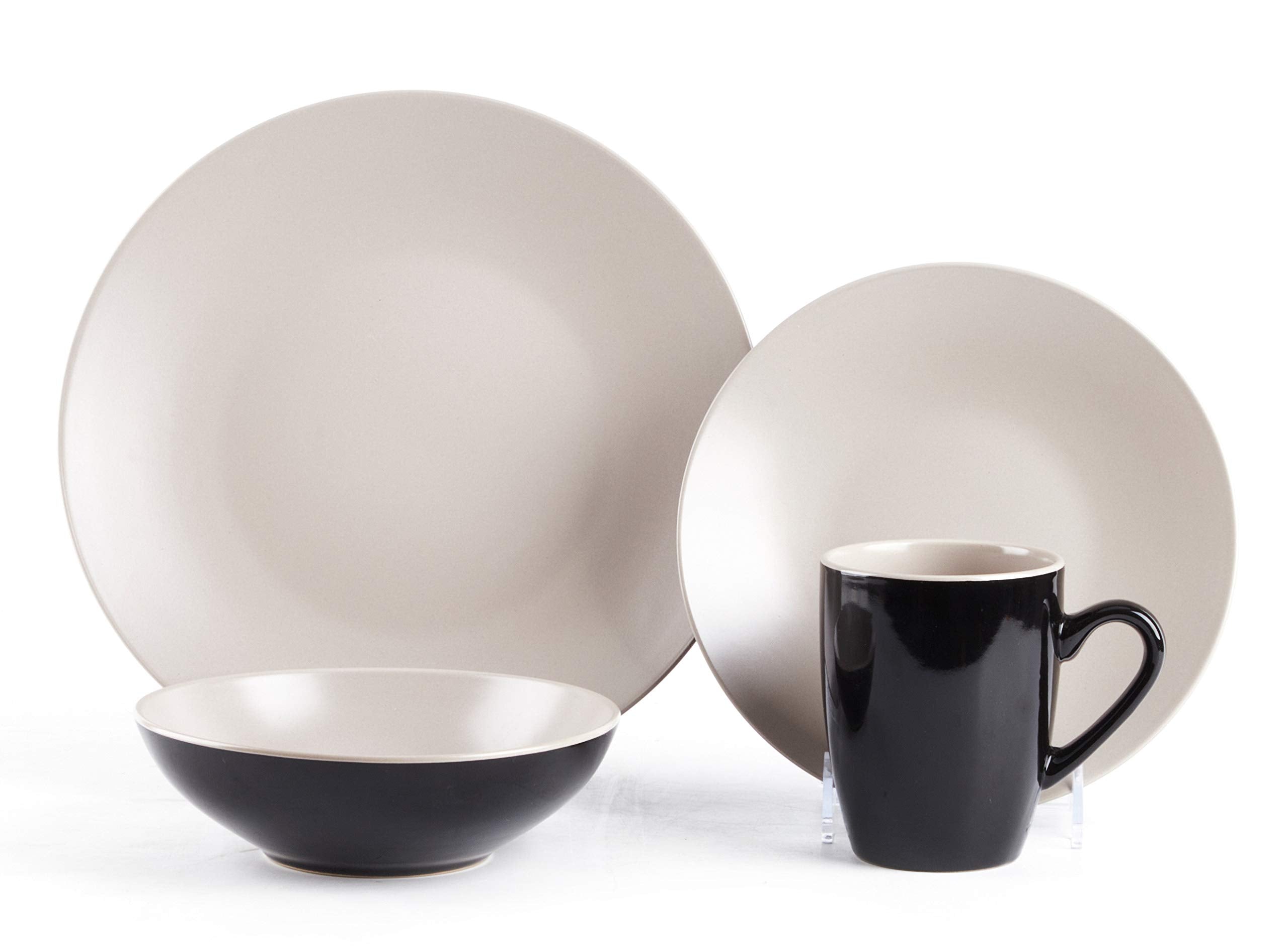 Colors Life 16 Dinnerware Set，Outside Shinny Black + Inside Matte Finished Color