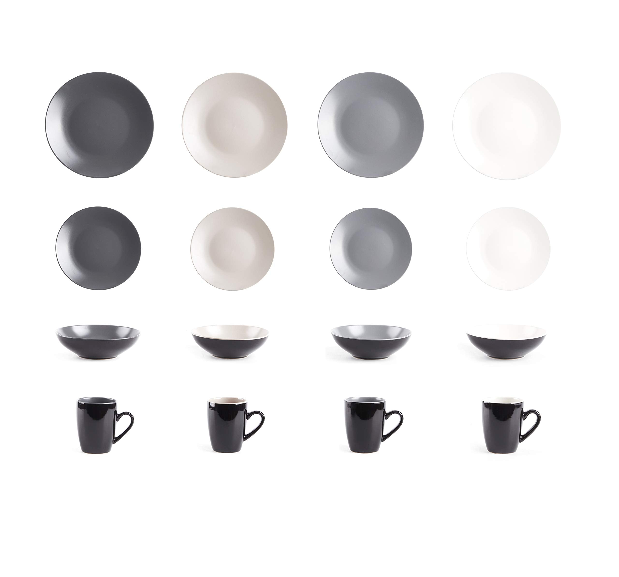 Colors Life 16 Dinnerware Set，Outside Shinny Black + Inside Matte Finished Color