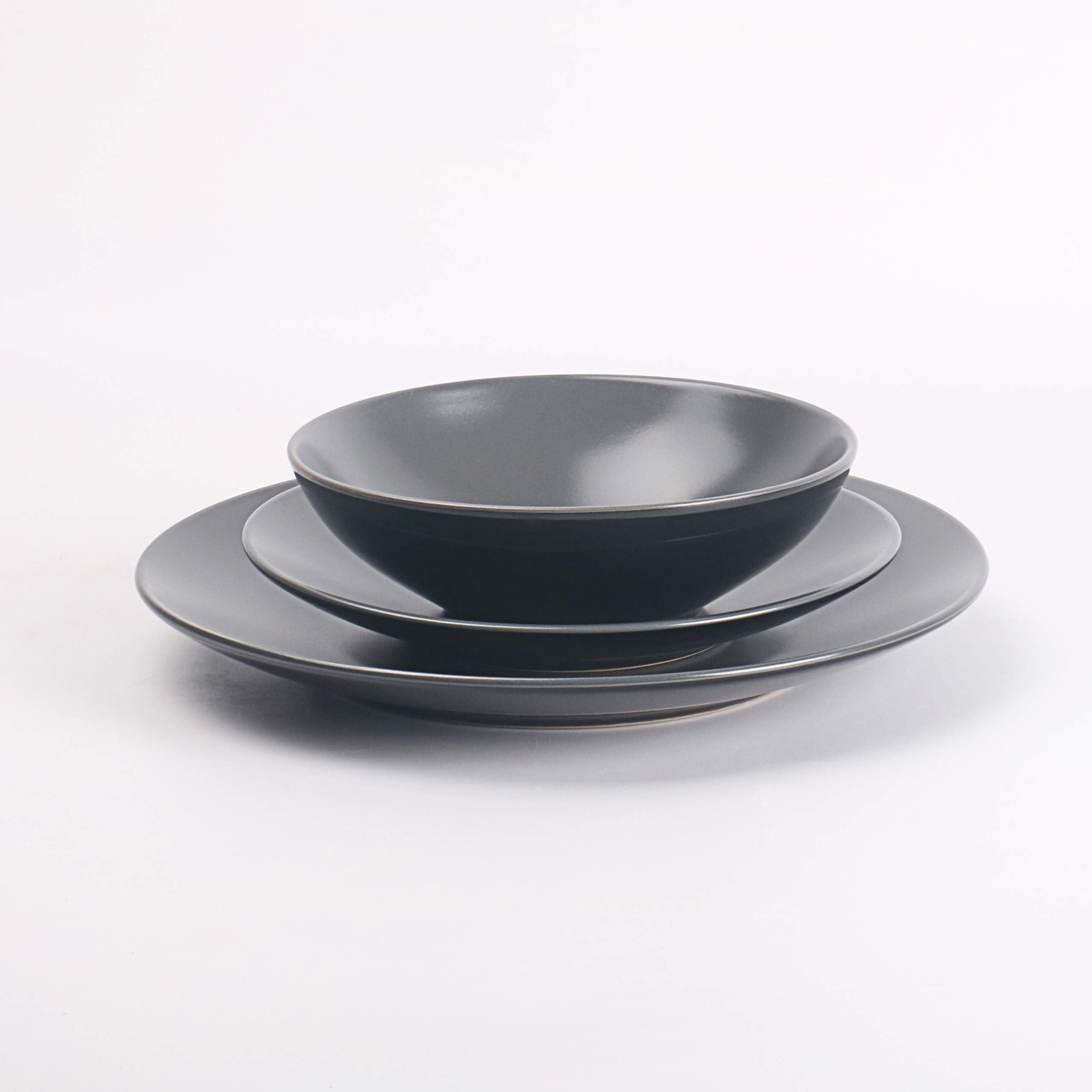 Colors Life 16 Dinnerware Set，Outside Shinny Black + Inside Matte Finished Color