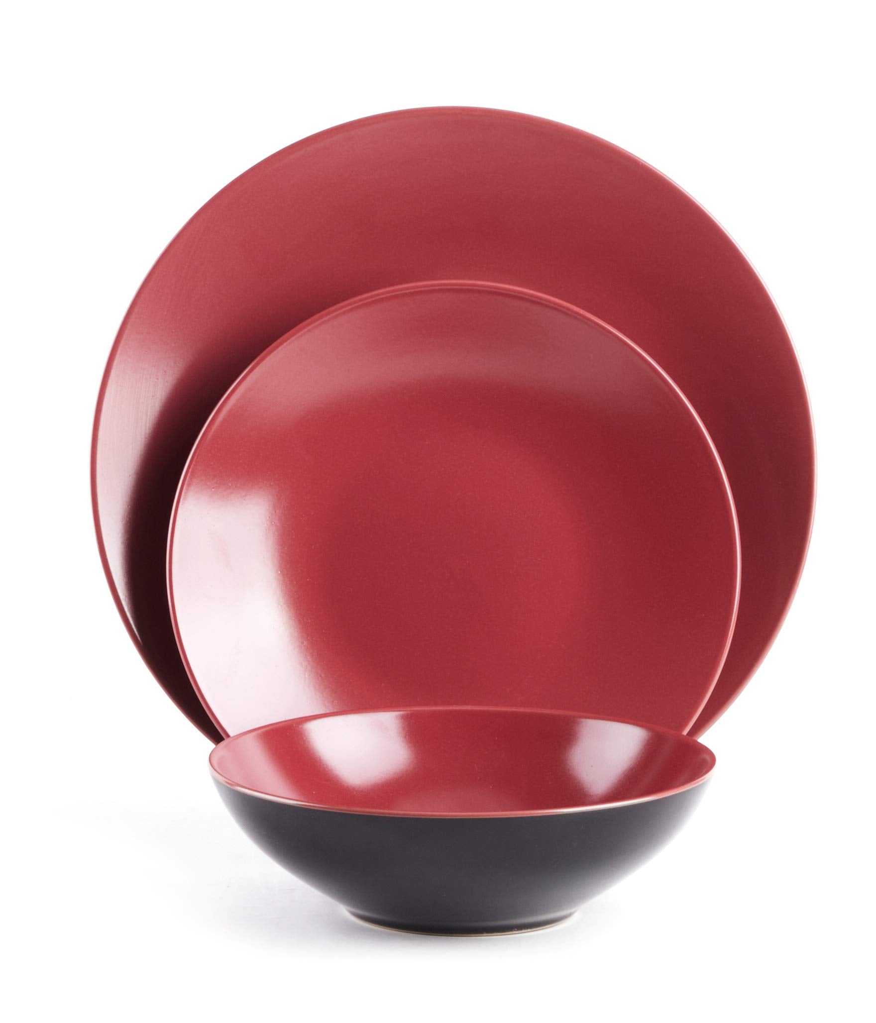 Colors Life 16 Dinnerware Set，Outside Shinny Black + Inside Matte Finished Color