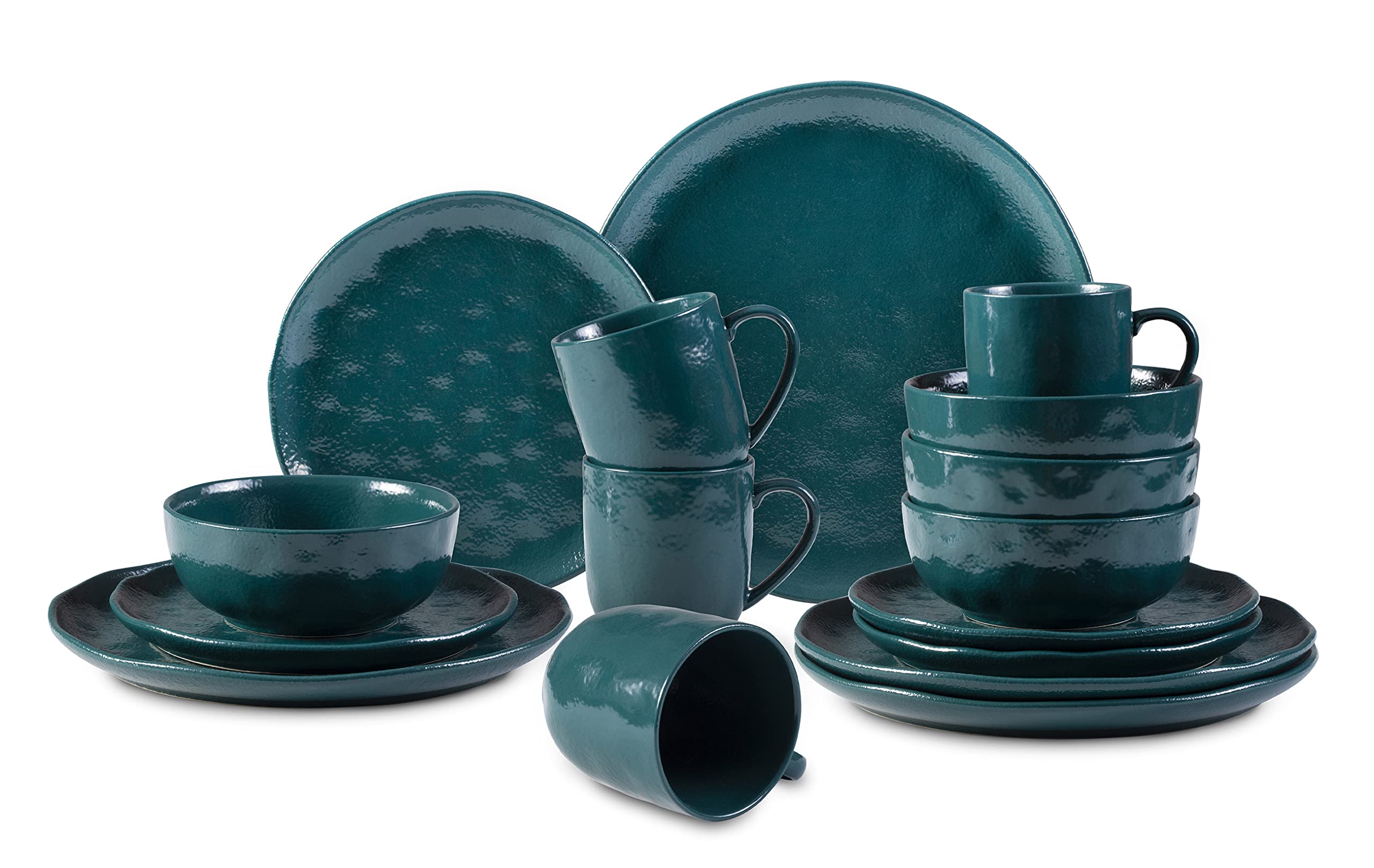 Oranic Stoneware Sky Star 16pc Dinner Set Reactive Glaze, Blue