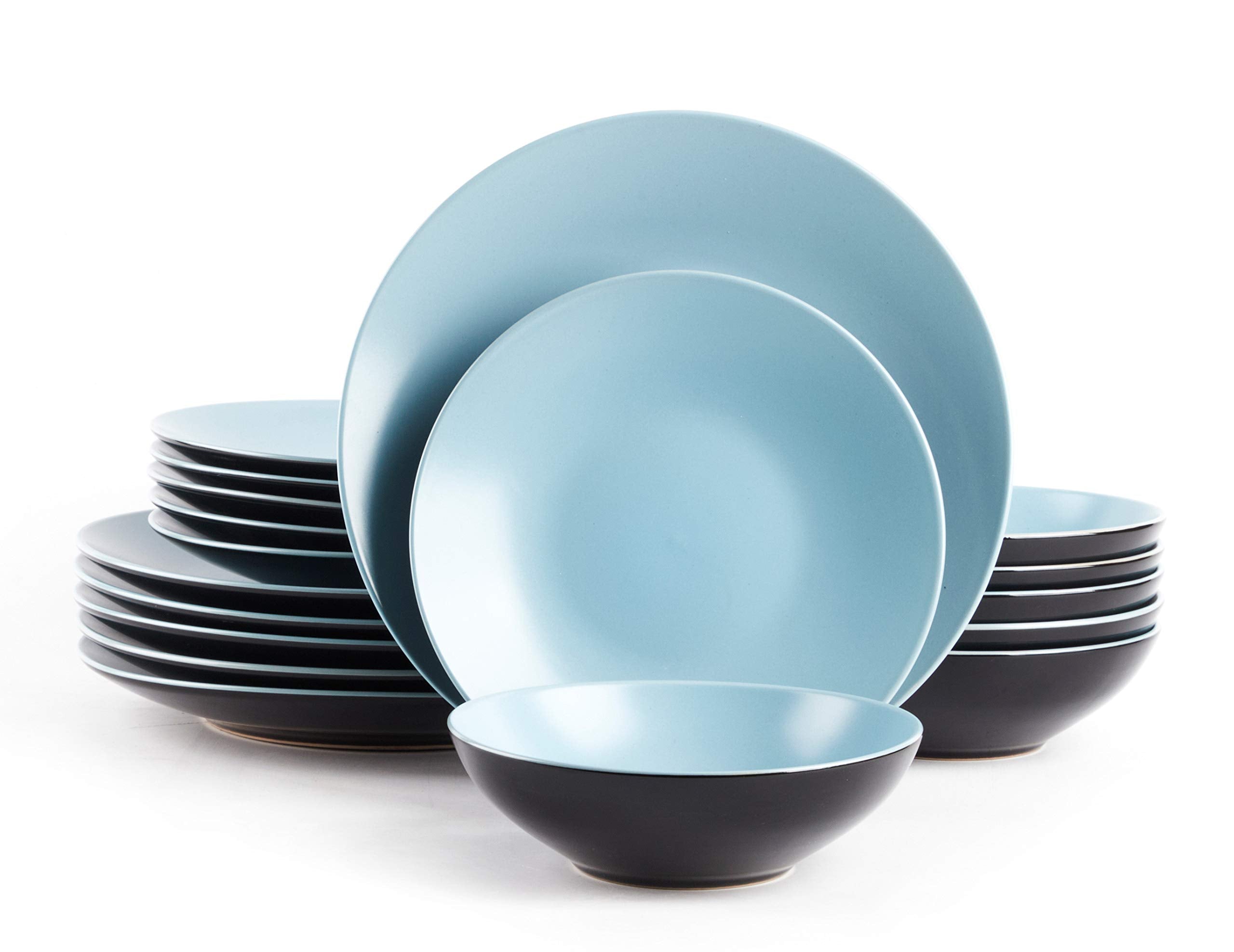 Colors Life 16 Dinnerware Set，Outside Shinny Black + Inside Matte Finished Color