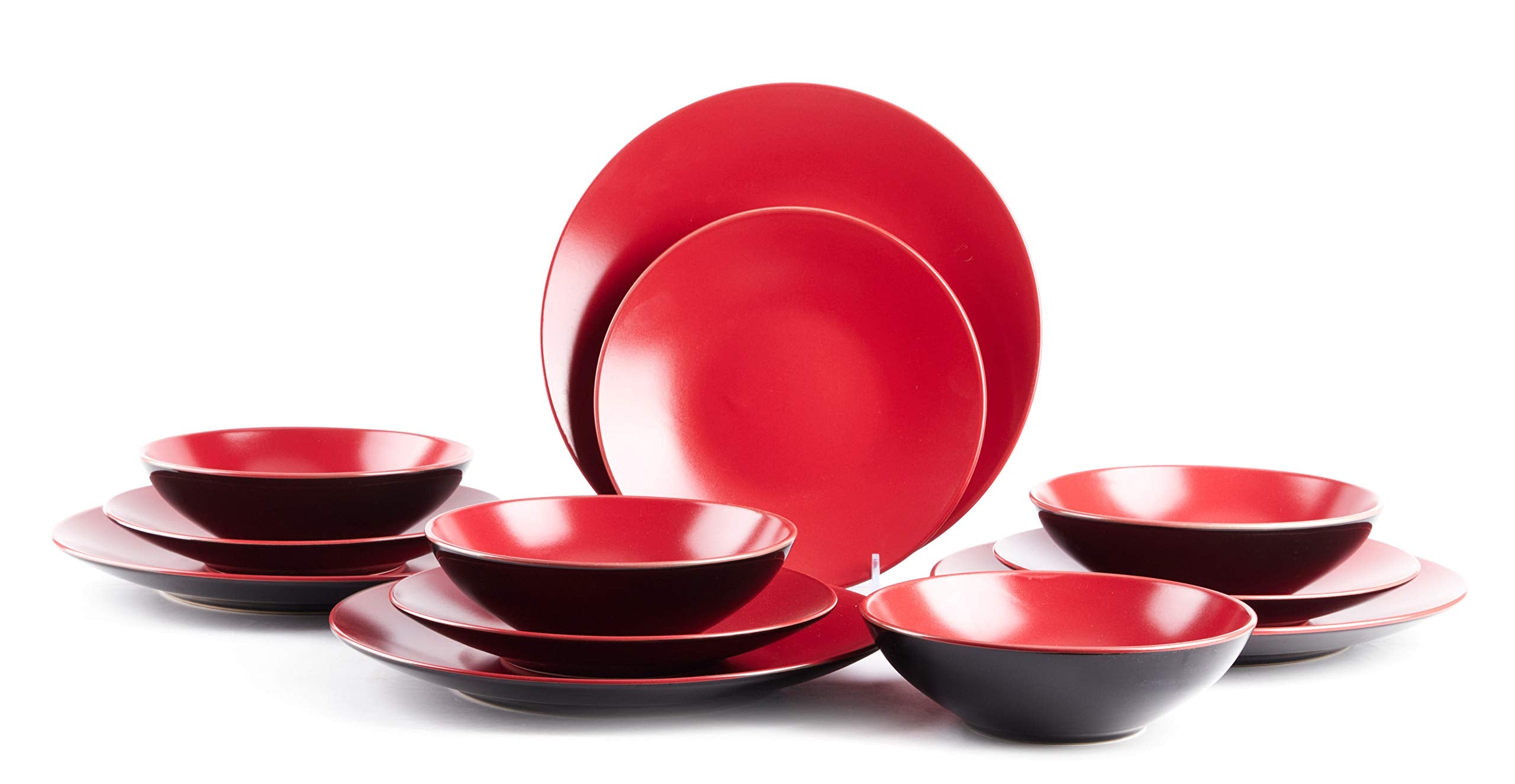 Colors Life 16 Dinnerware Set，Outside Shinny Black + Inside Matte Finished Color