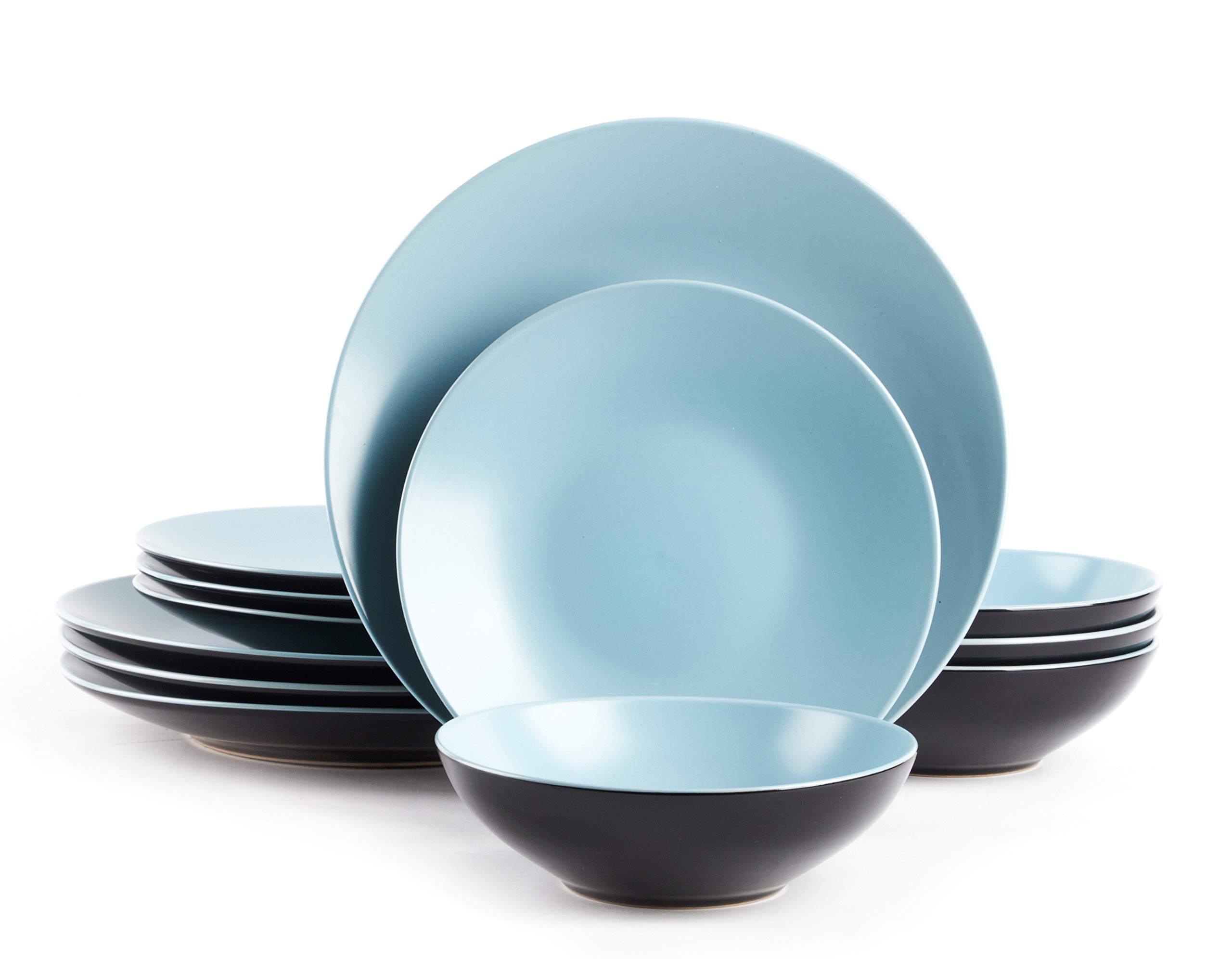 Colors Life 16 Dinnerware Set，Outside Shinny Black + Inside Matte Finished Color