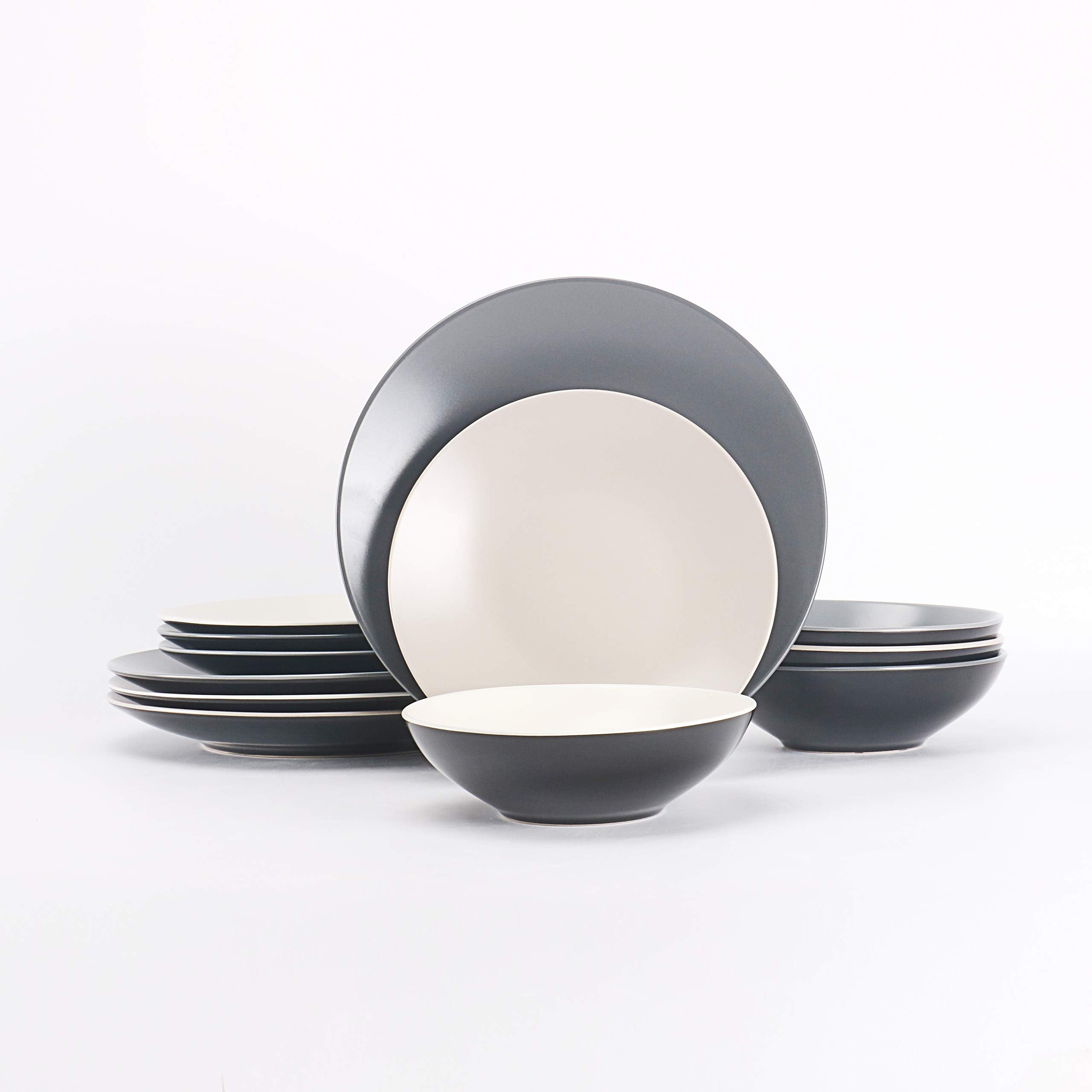 Colors Life 16 Dinnerware Set，Outside Shinny Black + Inside Matte Finished Color