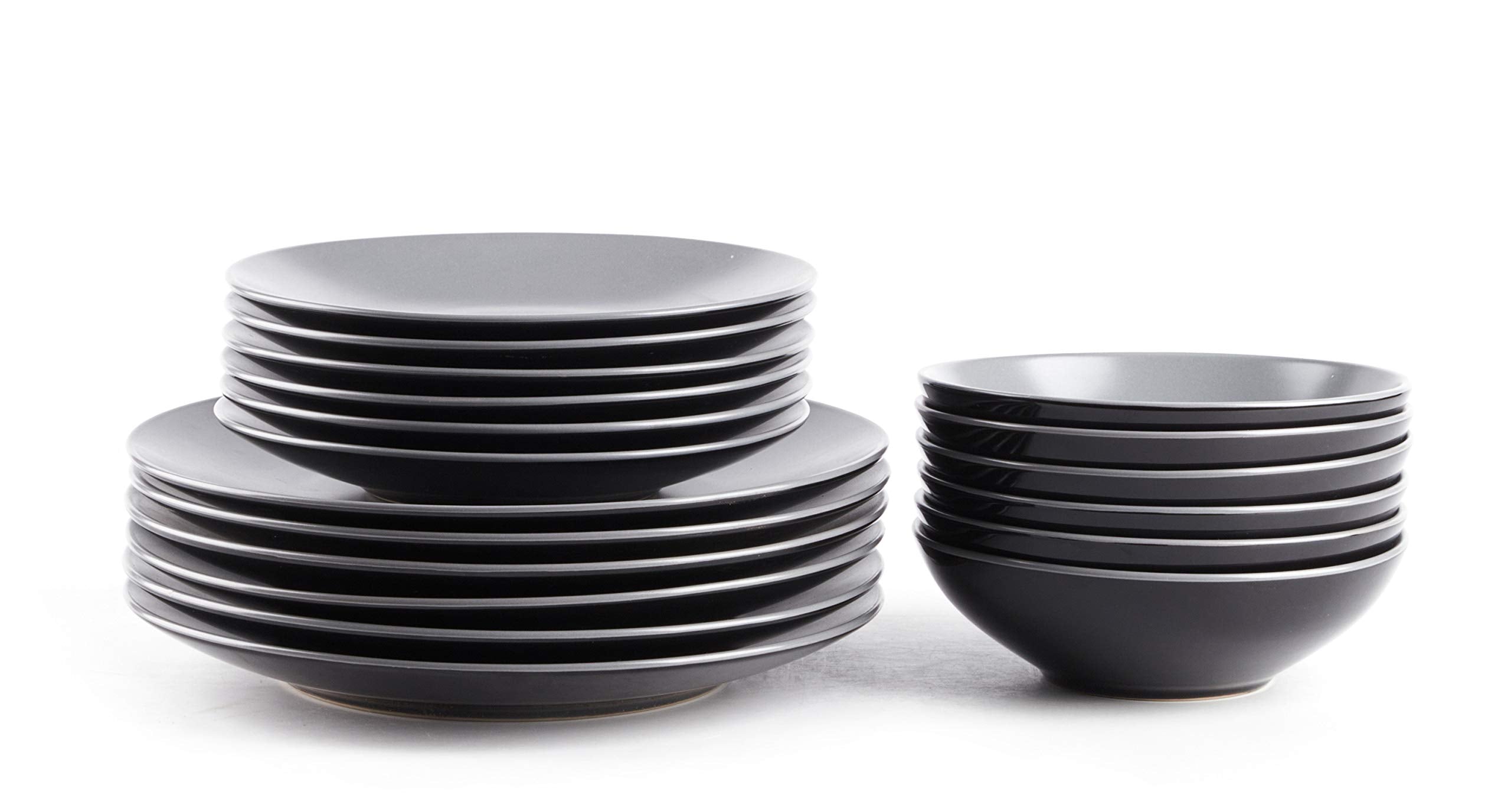 Colors Life 16 Dinnerware Set，Outside Shinny Black + Inside Matte Finished Color