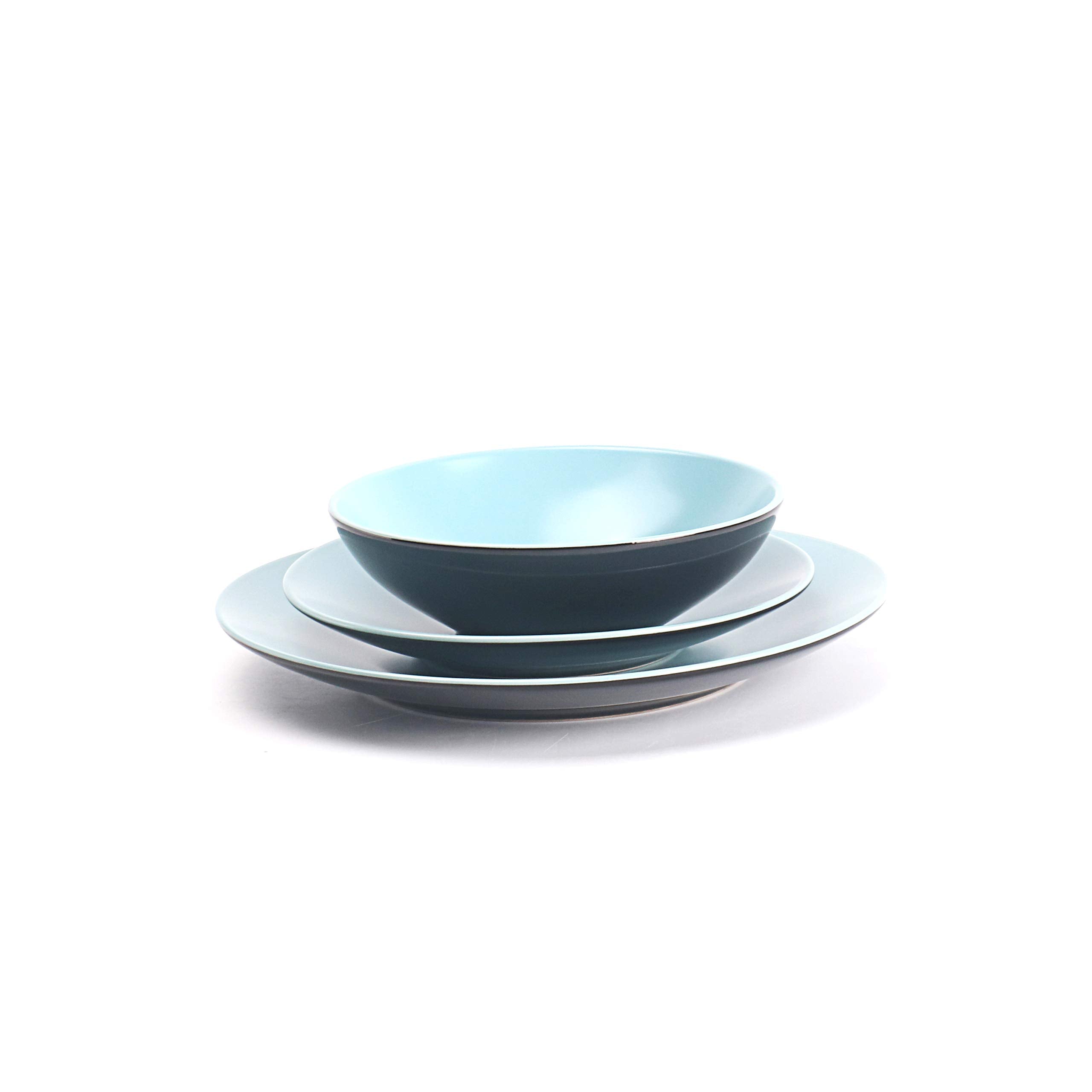 Colors Life 16 Dinnerware Set，Outside Shinny Black + Inside Matte Finished Color