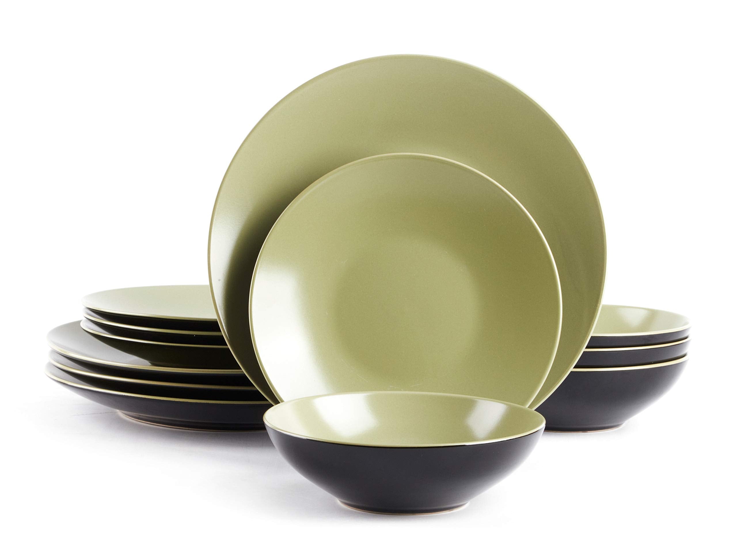 Colors Life 16 Dinnerware Set，Outside Shinny Black + Inside Matte Finished Color