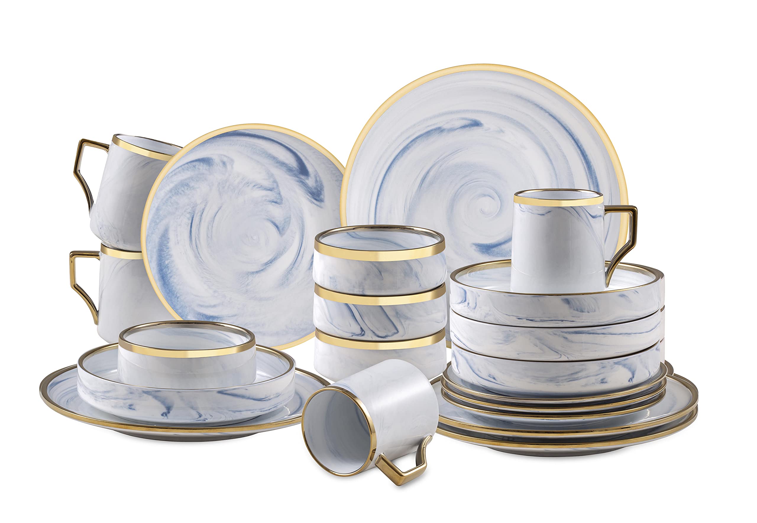 Fine China Artisan Marbled 20pc Dinner Set, varations with golden line