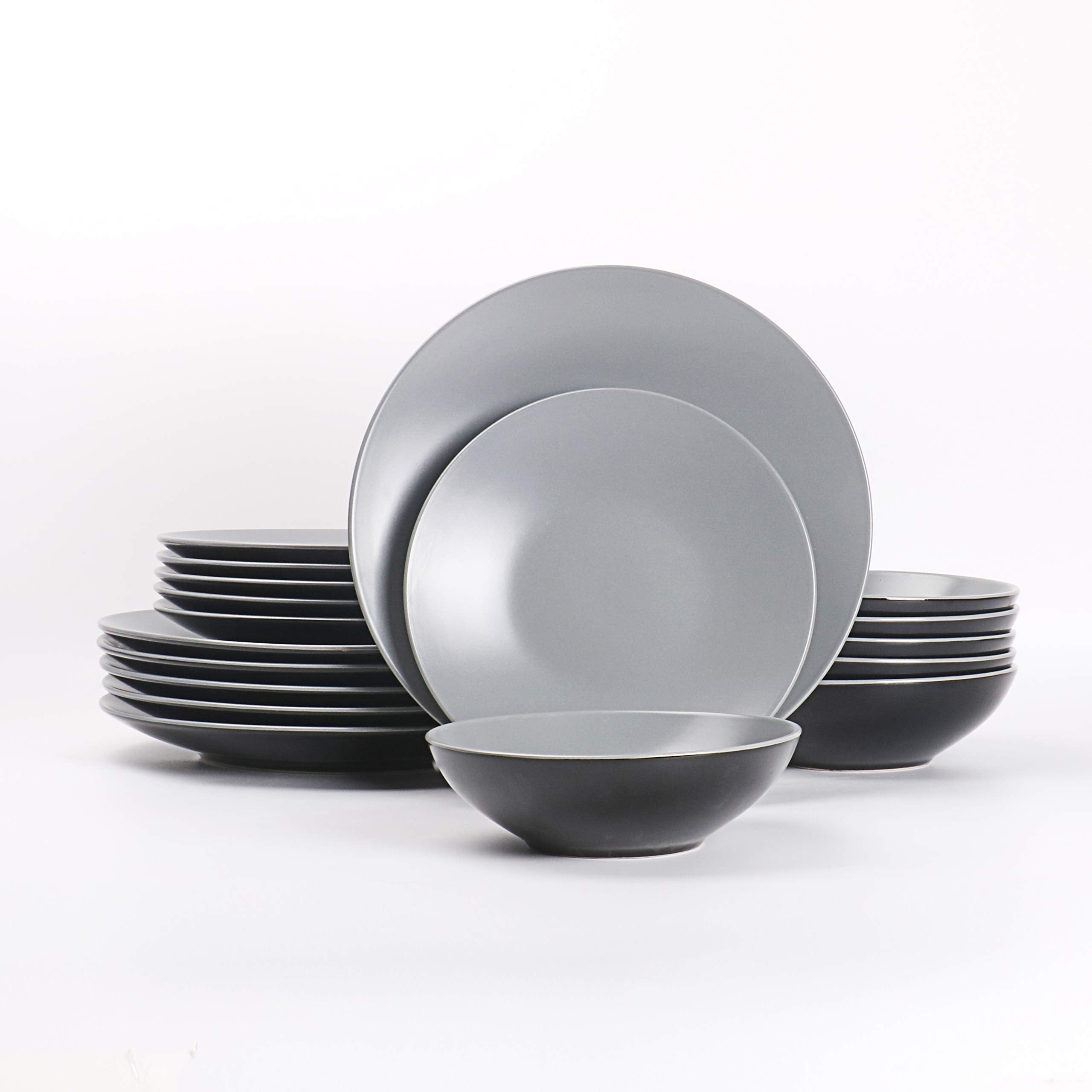 Colors Life 16 Dinnerware Set，Outside Shinny Black + Inside Matte Finished Color