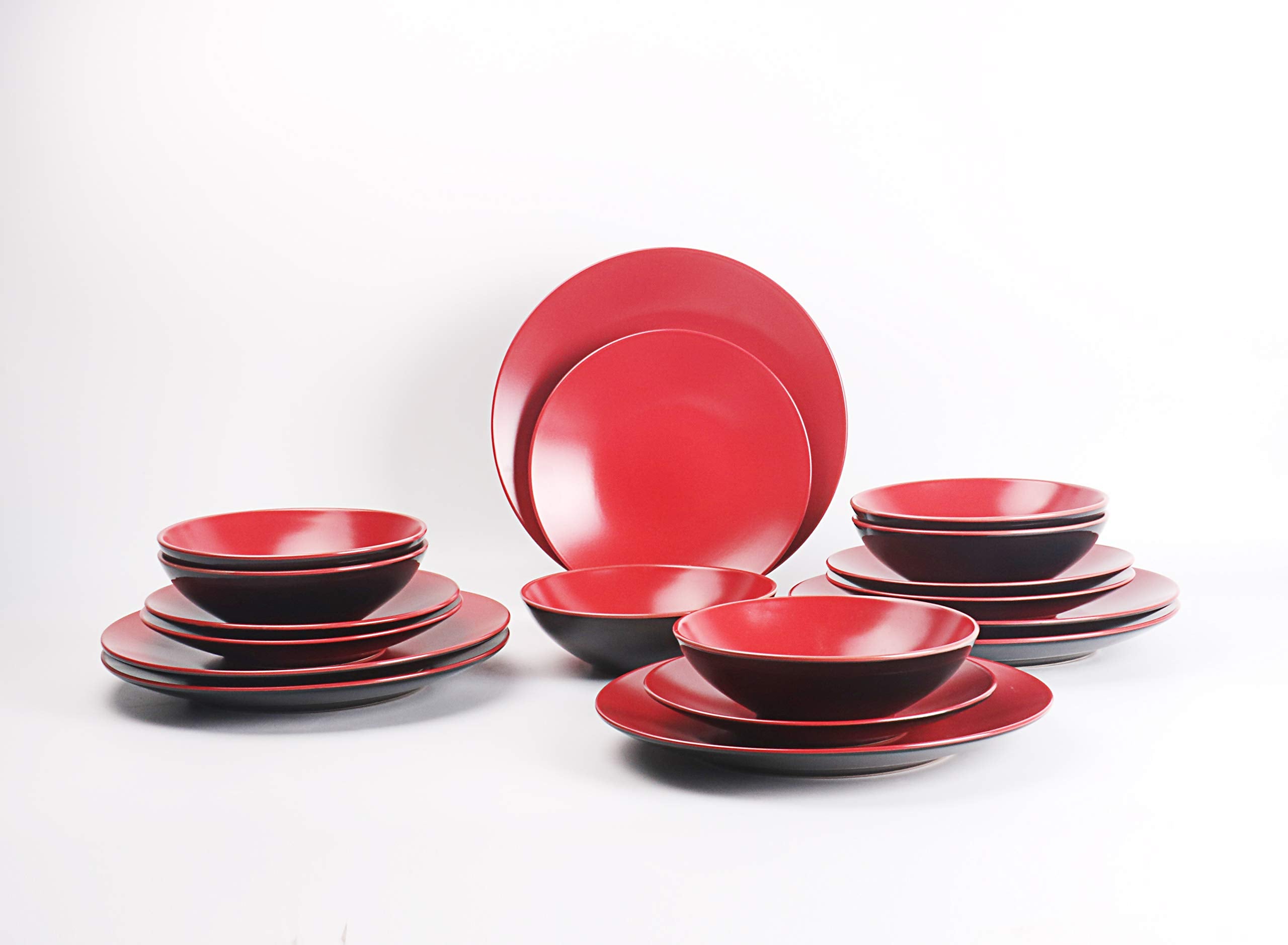 Colors Life 16 Dinnerware Set，Outside Shinny Black + Inside Matte Finished Color