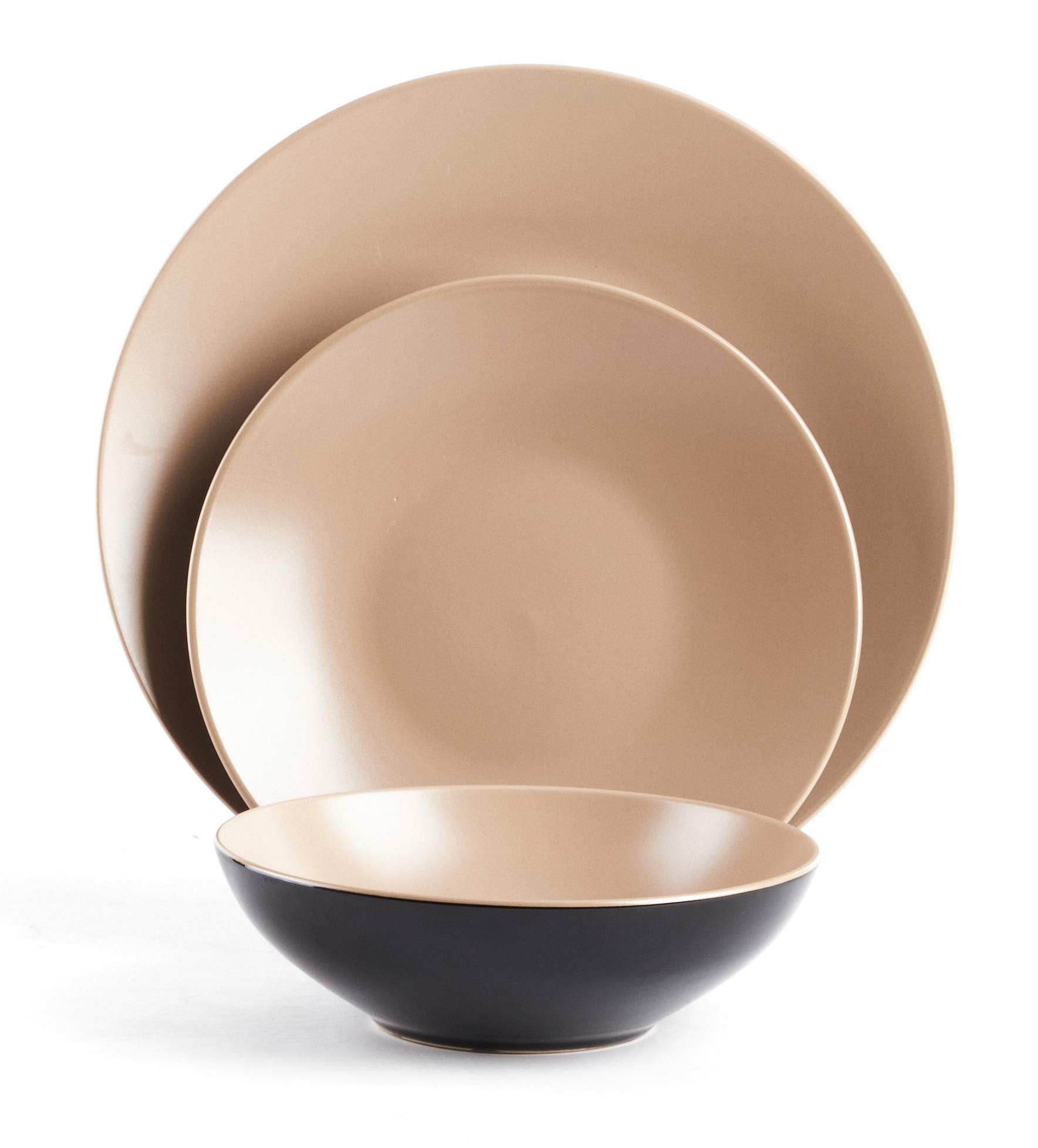 Colors Life 16 Dinnerware Set，Outside Shinny Black + Inside Matte Finished Color