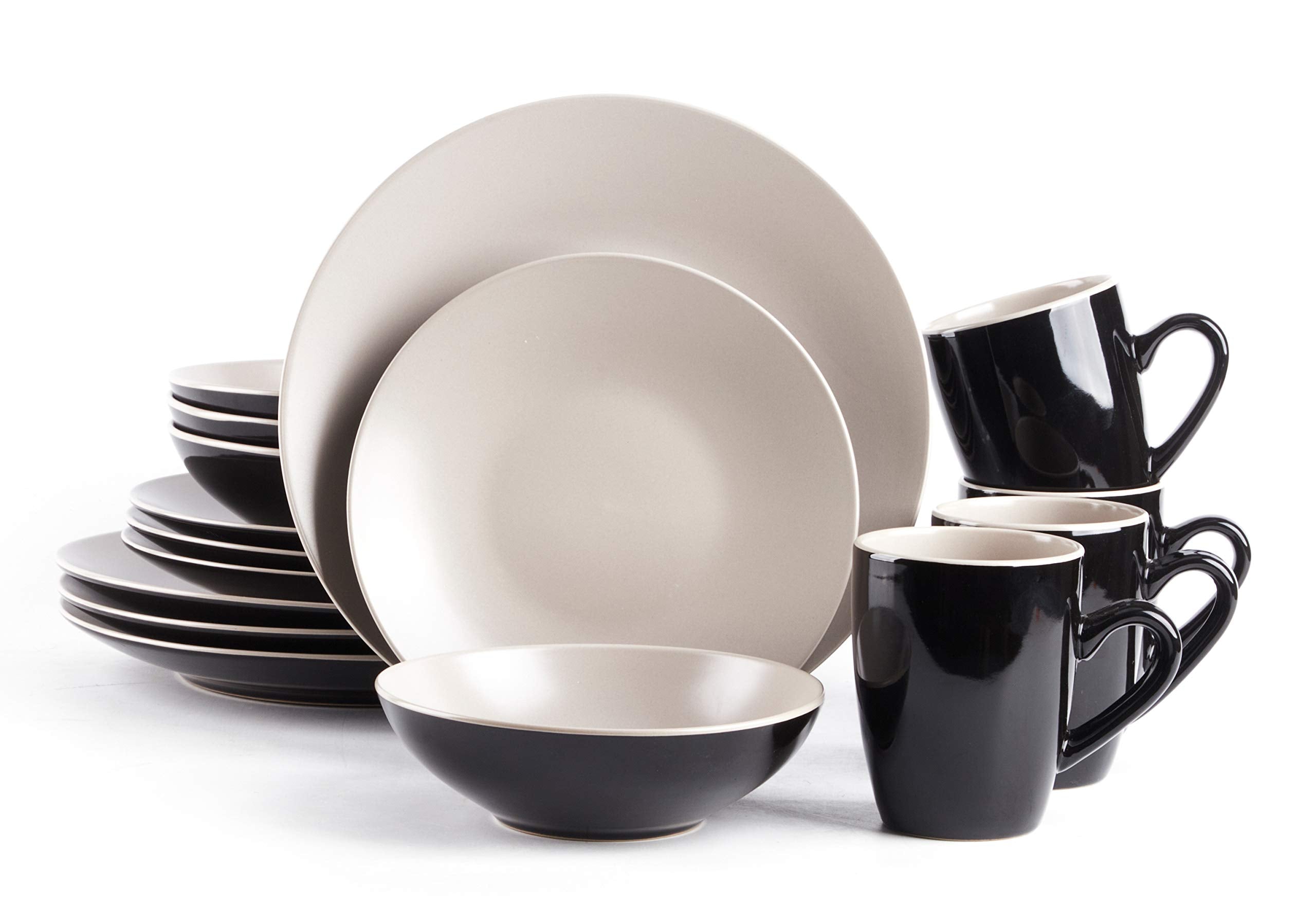 Colors Life 16 Dinnerware Set，Outside Shinny Black + Inside Matte Finished Color