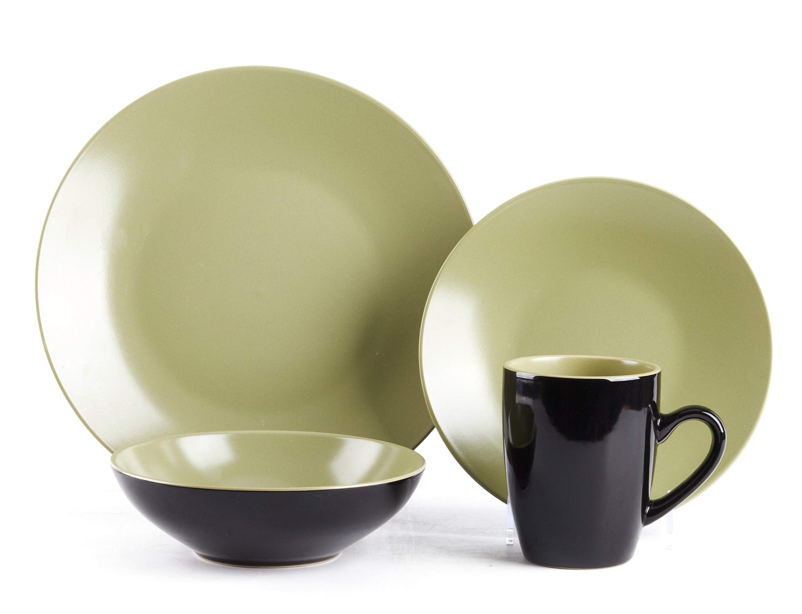 Colors Life 16 Dinnerware Set，Outside Shinny Black + Inside Matte Finished Color