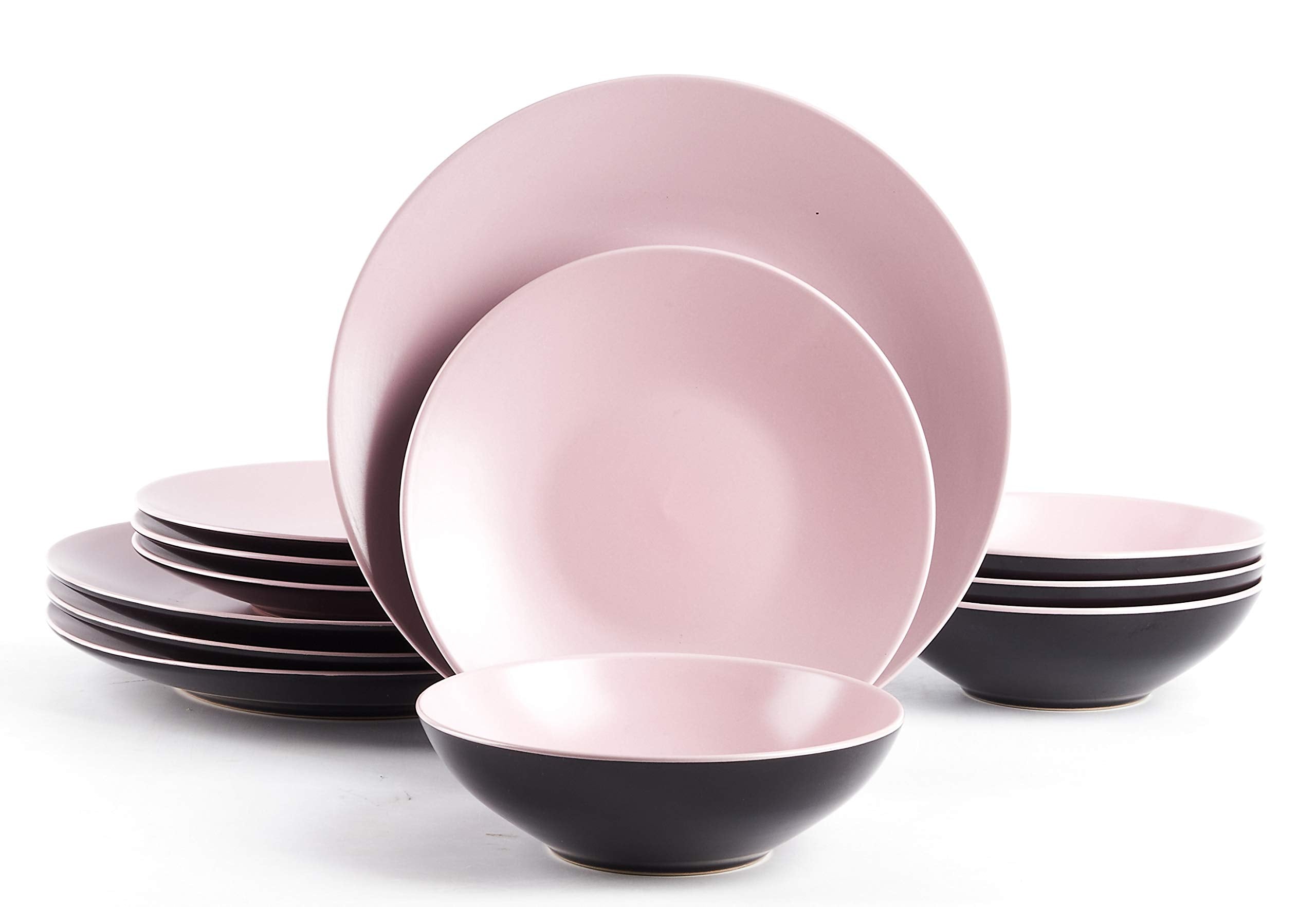 Colors Life 16 Dinnerware Set，Outside Shinny Black + Inside Matte Finished Color