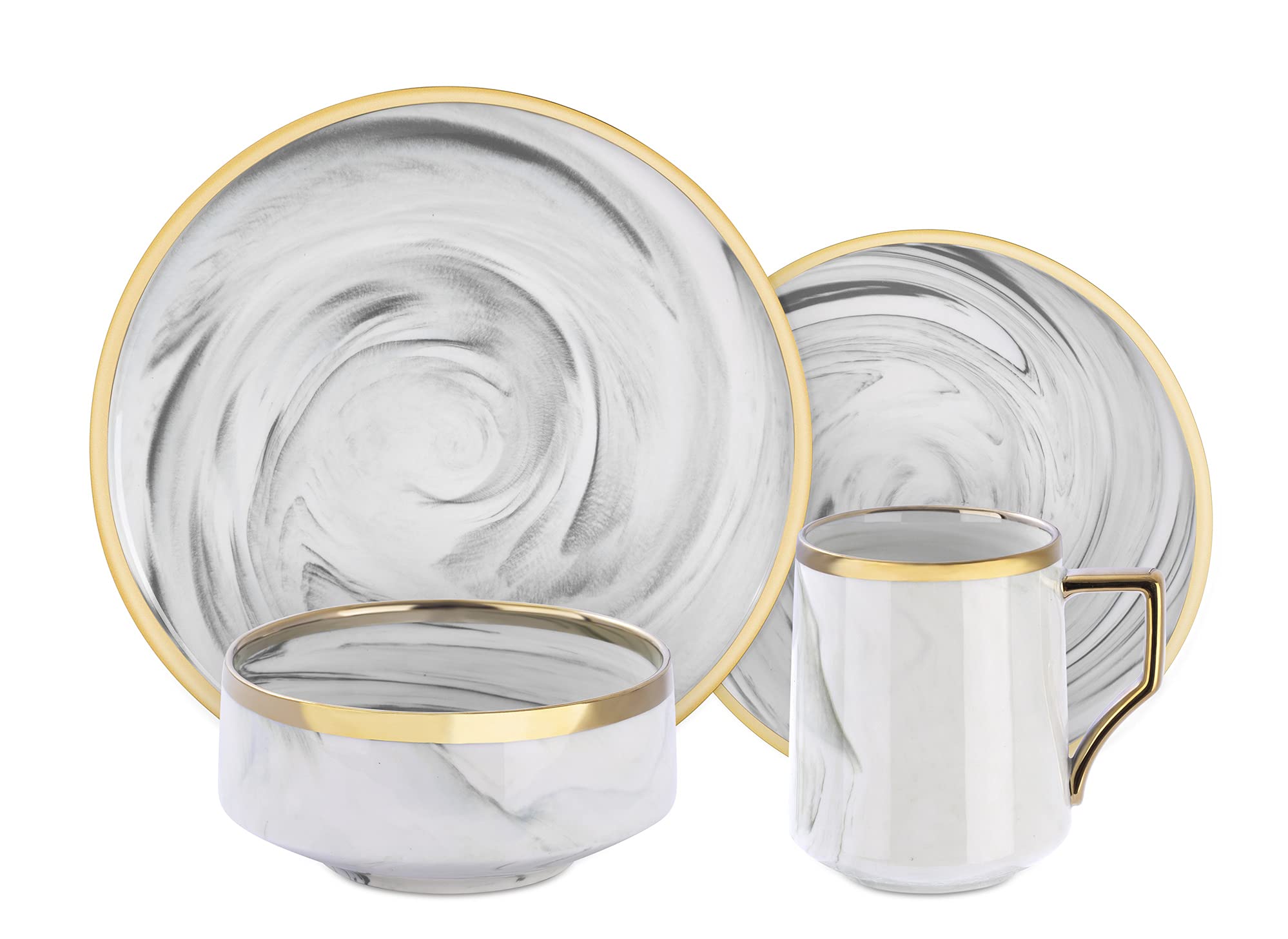 Fine China Artisan Marbled 20pc Dinner Set, varations with golden line