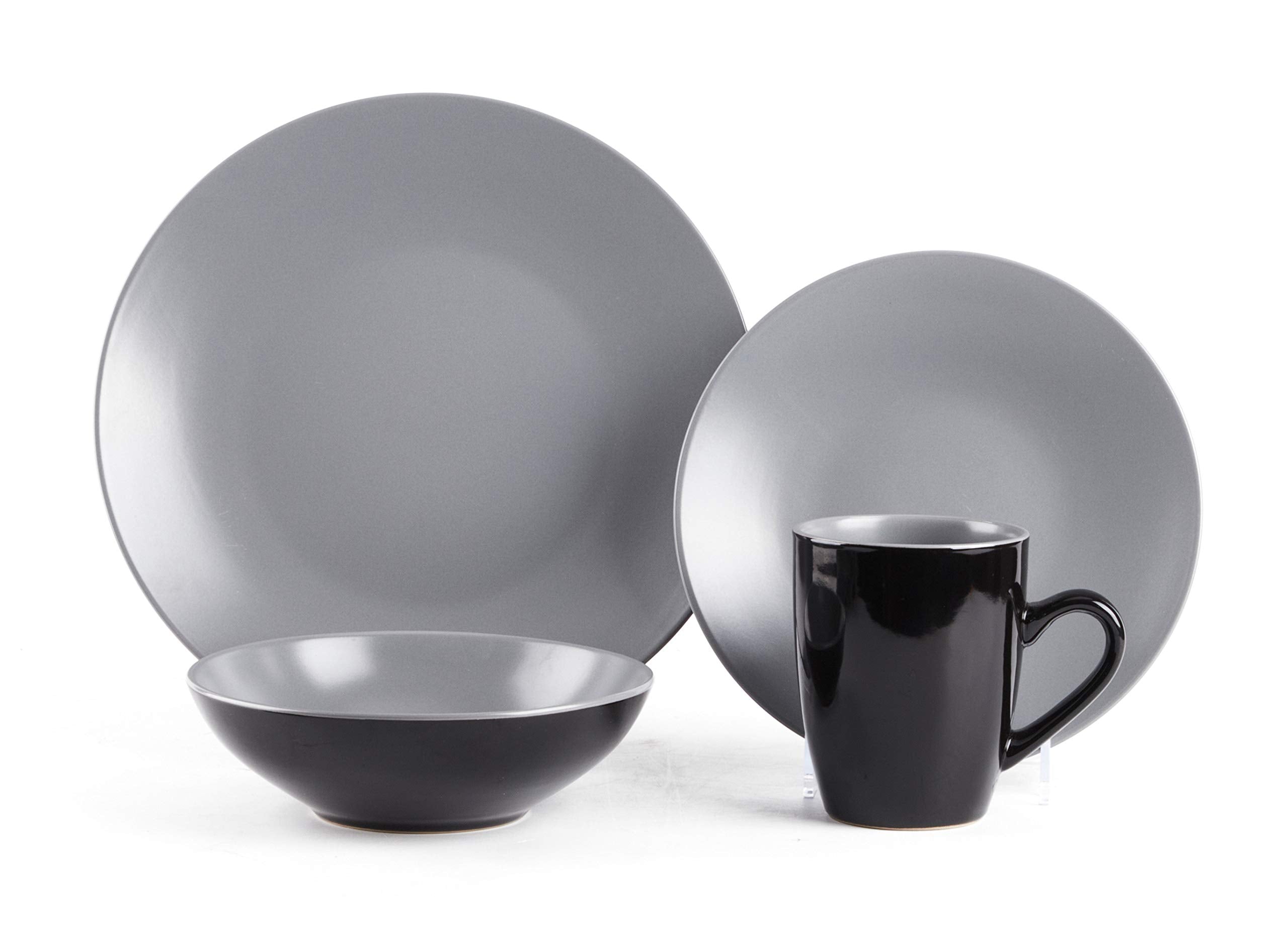 Colors Life 16 Dinnerware Set，Outside Shinny Black + Inside Matte Finished Color