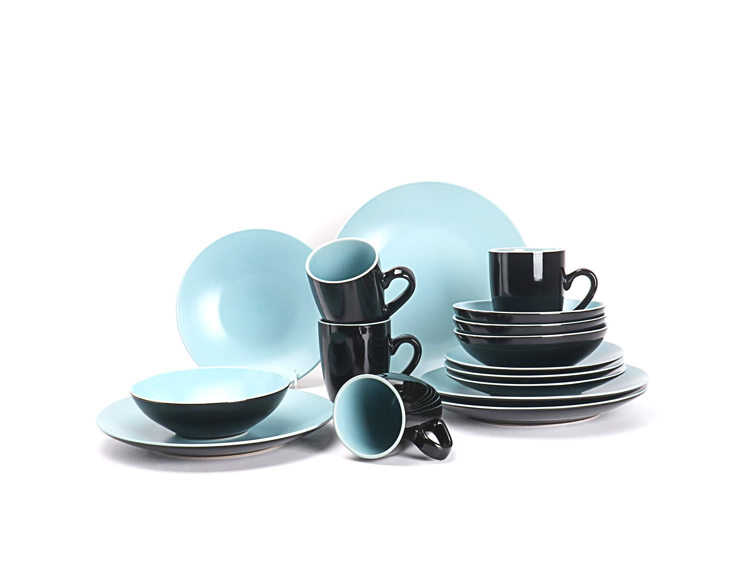 Colors Life 16 Dinnerware Set，Outside Shinny Black + Inside Matte Finished Color