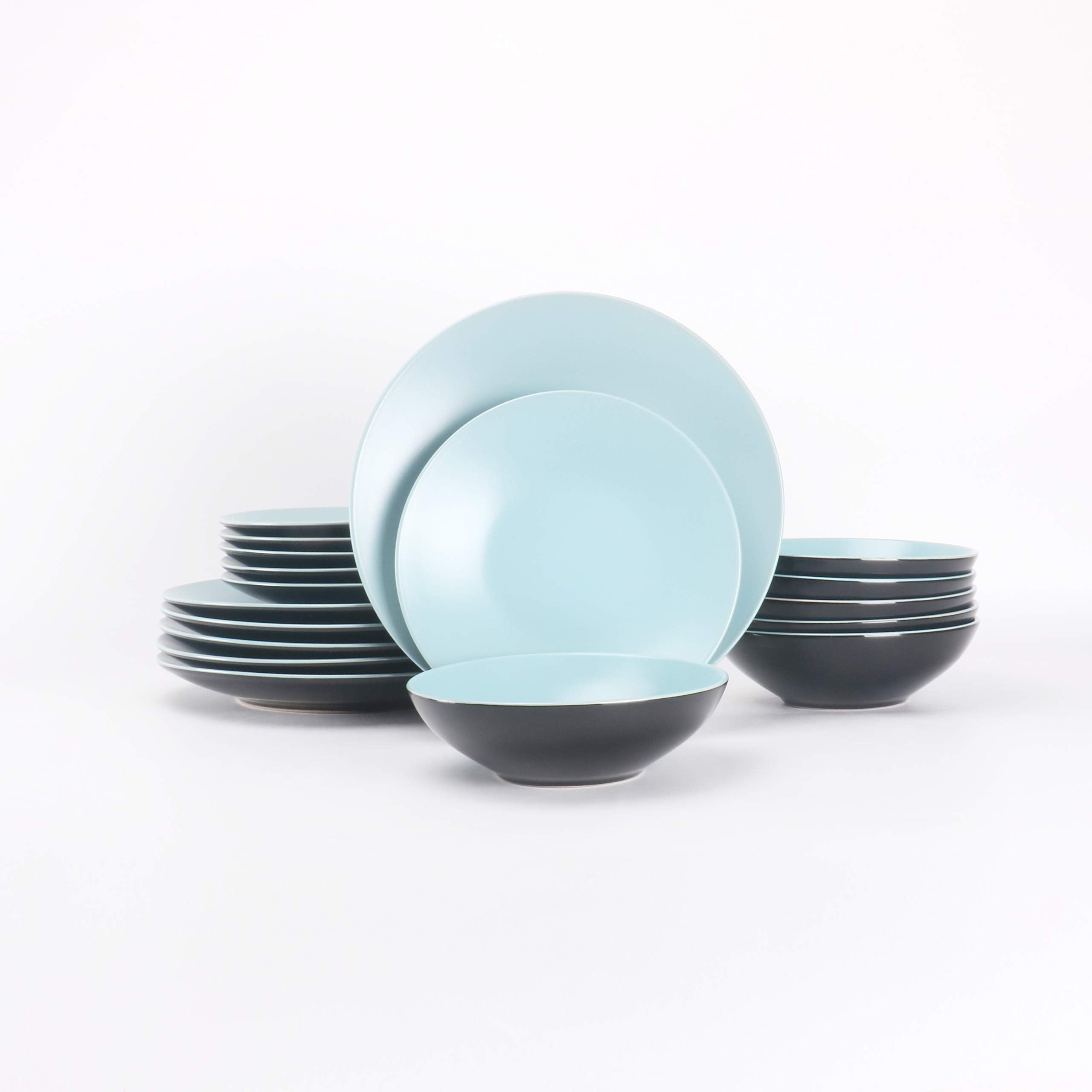 Colors Life 16 Dinnerware Set，Outside Shinny Black + Inside Matte Finished Color