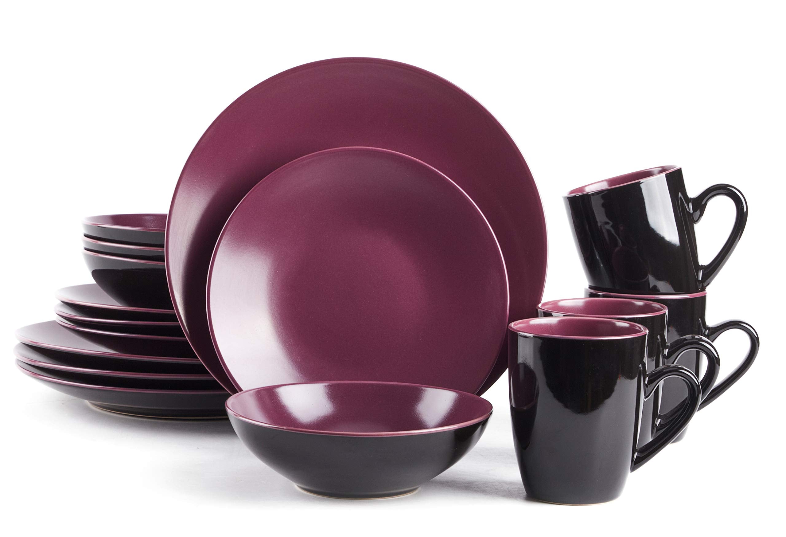 Colors Life 16 Dinnerware Set，Outside Shinny Black + Inside Matte Finished Color