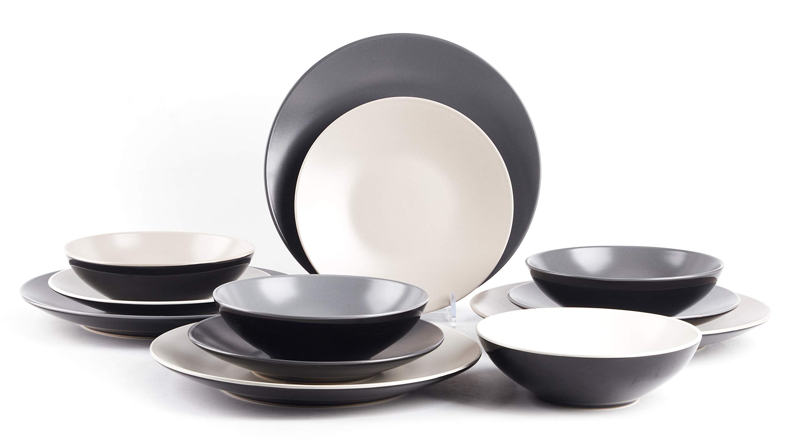 Colors Life 16 Dinnerware Set，Outside Shinny Black + Inside Matte Finished Color