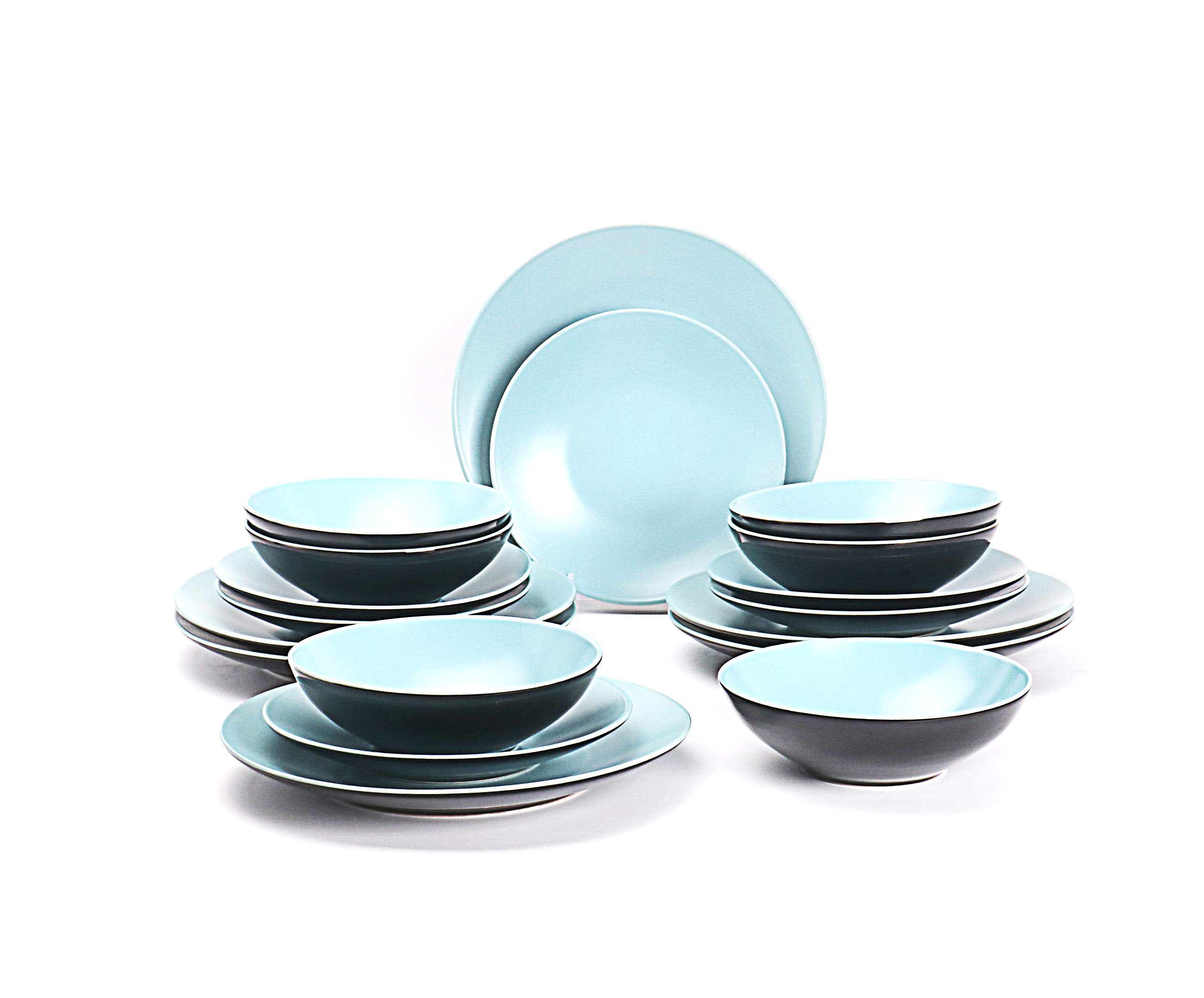 Colors Life 16 Dinnerware Set，Outside Shinny Black + Inside Matte Finished Color