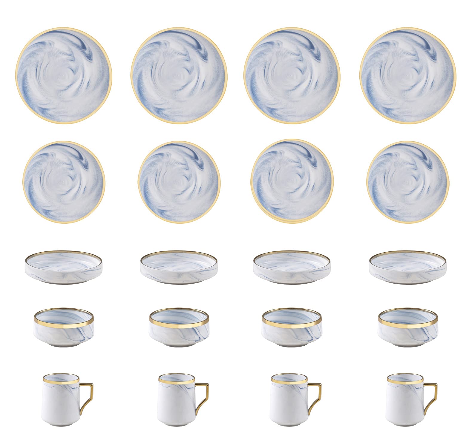 Fine China Artisan Marbled 20pc Dinner Set, varations with golden line