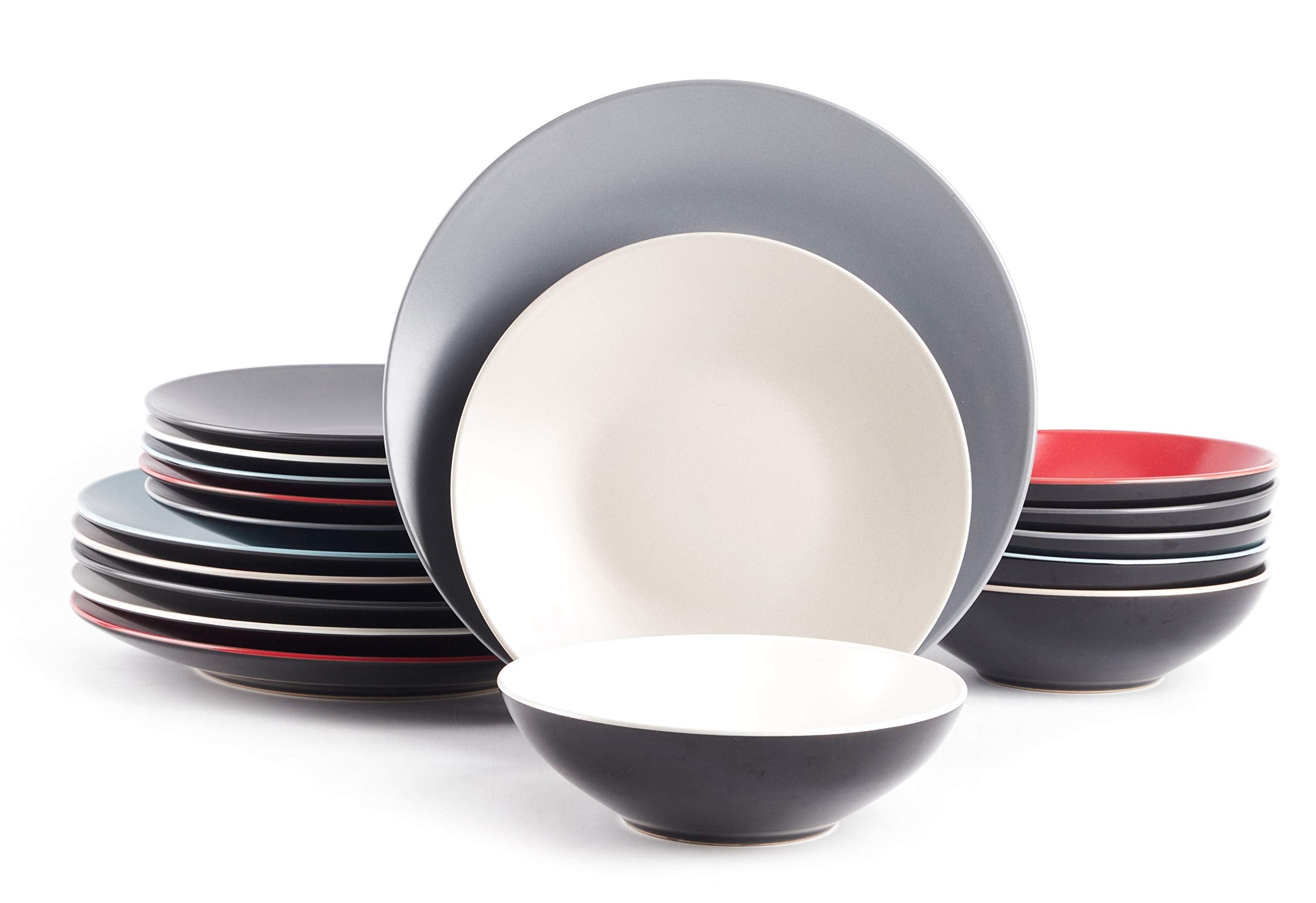 Colors Life 16 Dinnerware Set，Outside Shinny Black + Inside Matte Finished Color