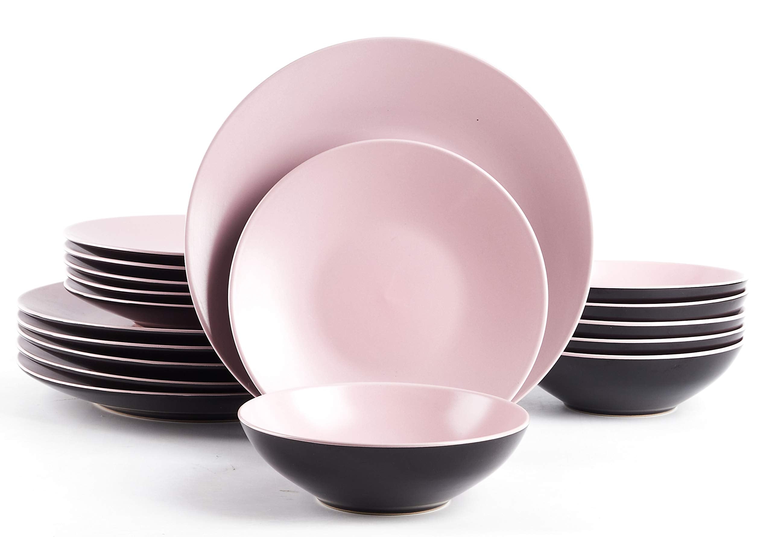 Colors Life 16 Dinnerware Set，Outside Shinny Black + Inside Matte Finished Color