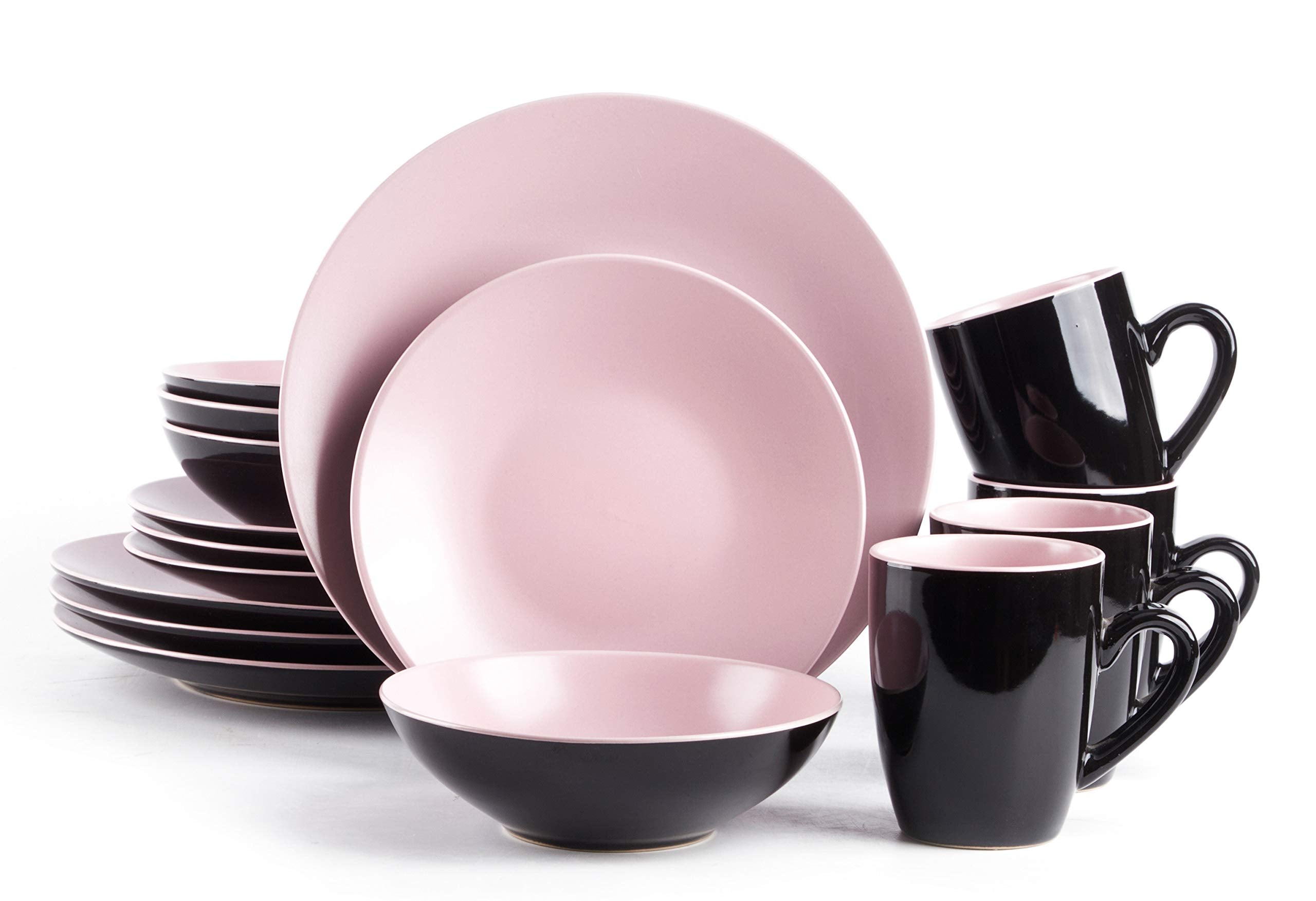 Colors Life 16 Dinnerware Set，Outside Shinny Black + Inside Matte Finished Color