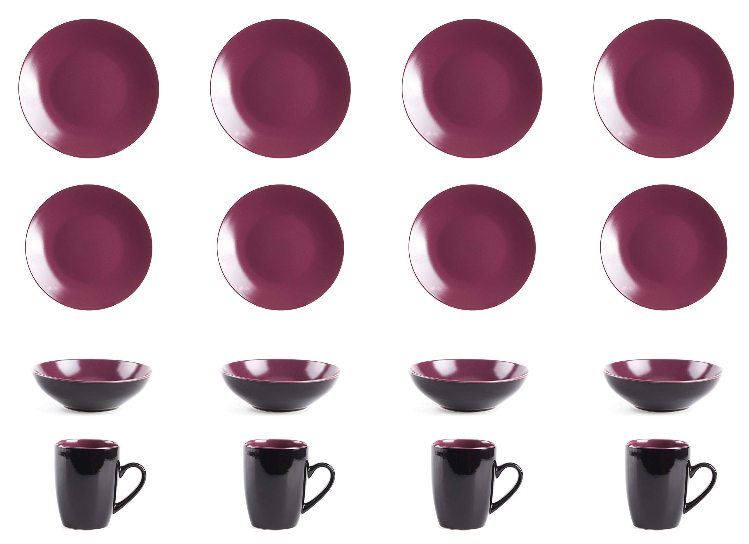 Colors Life 16 Dinnerware Set，Outside Shinny Black + Inside Matte Finished Color