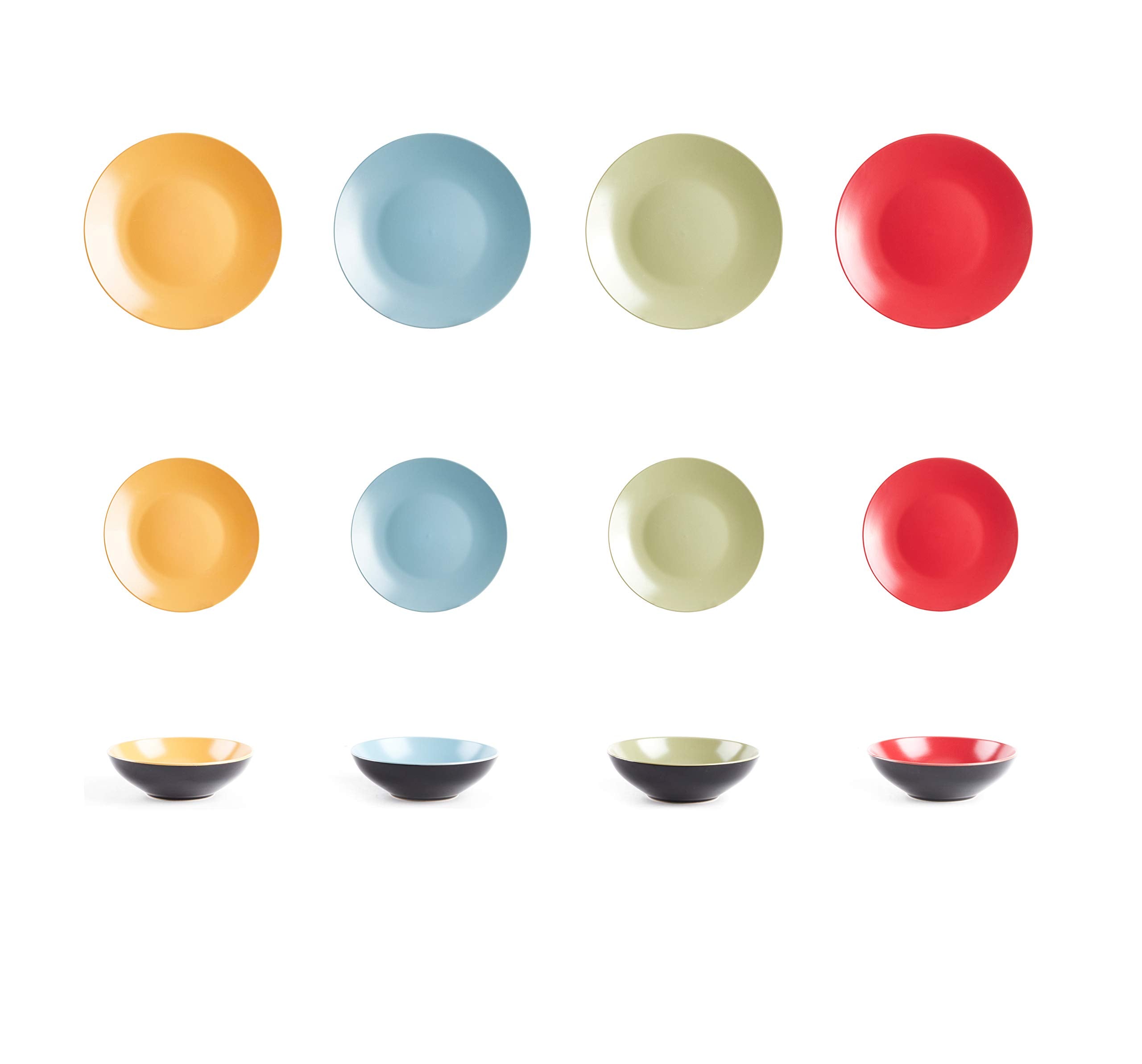 Colors Life 16 Dinnerware Set，Outside Shinny Black + Inside Matte Finished Color